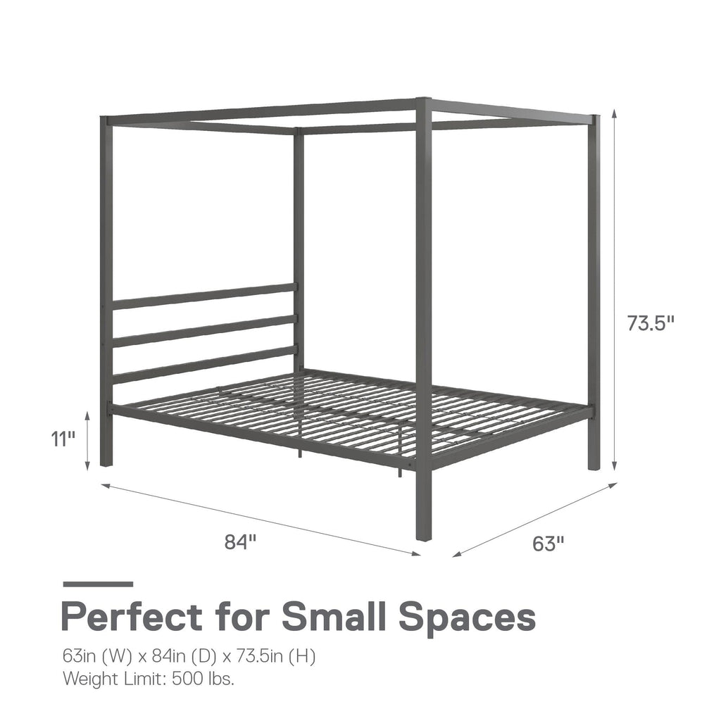 DHP King Metal Canopy Bed, Modern Design with Built-In Headboard, Sturdy Frame, No Box Spring Needed, Gunmetal Gray