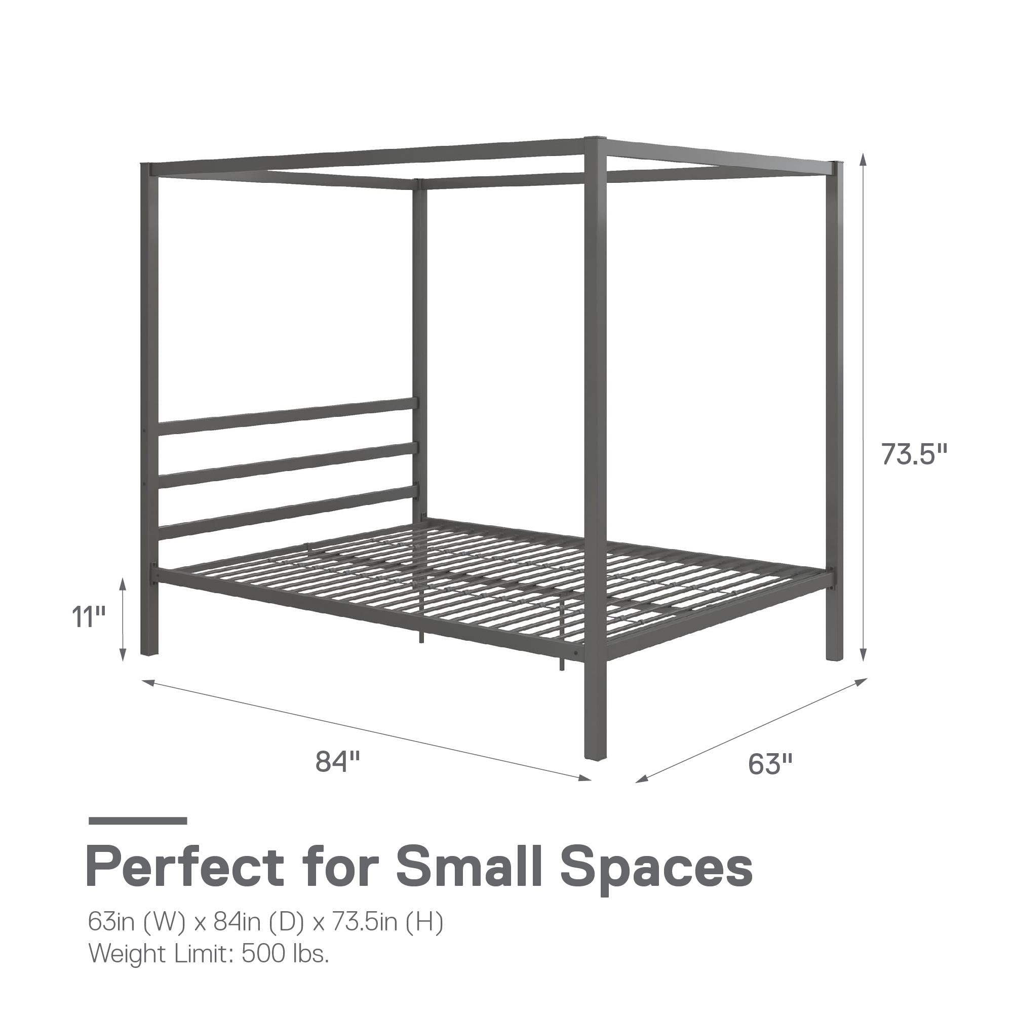 DHP King Metal Canopy Bed, Modern Design with Built-In Headboard, Sturdy Frame, No Box Spring Needed, Gunmetal Gray