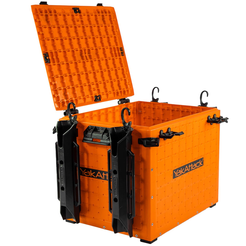 YakAttack BlackPak Pro 13" x 13" Fishing Crate with 3 Rod Holders - Battleship Grey | Compact Tackle Storage Box & Gear Organizer for Kayaks | Lightweight, Durable & Customizable Marine Accessory