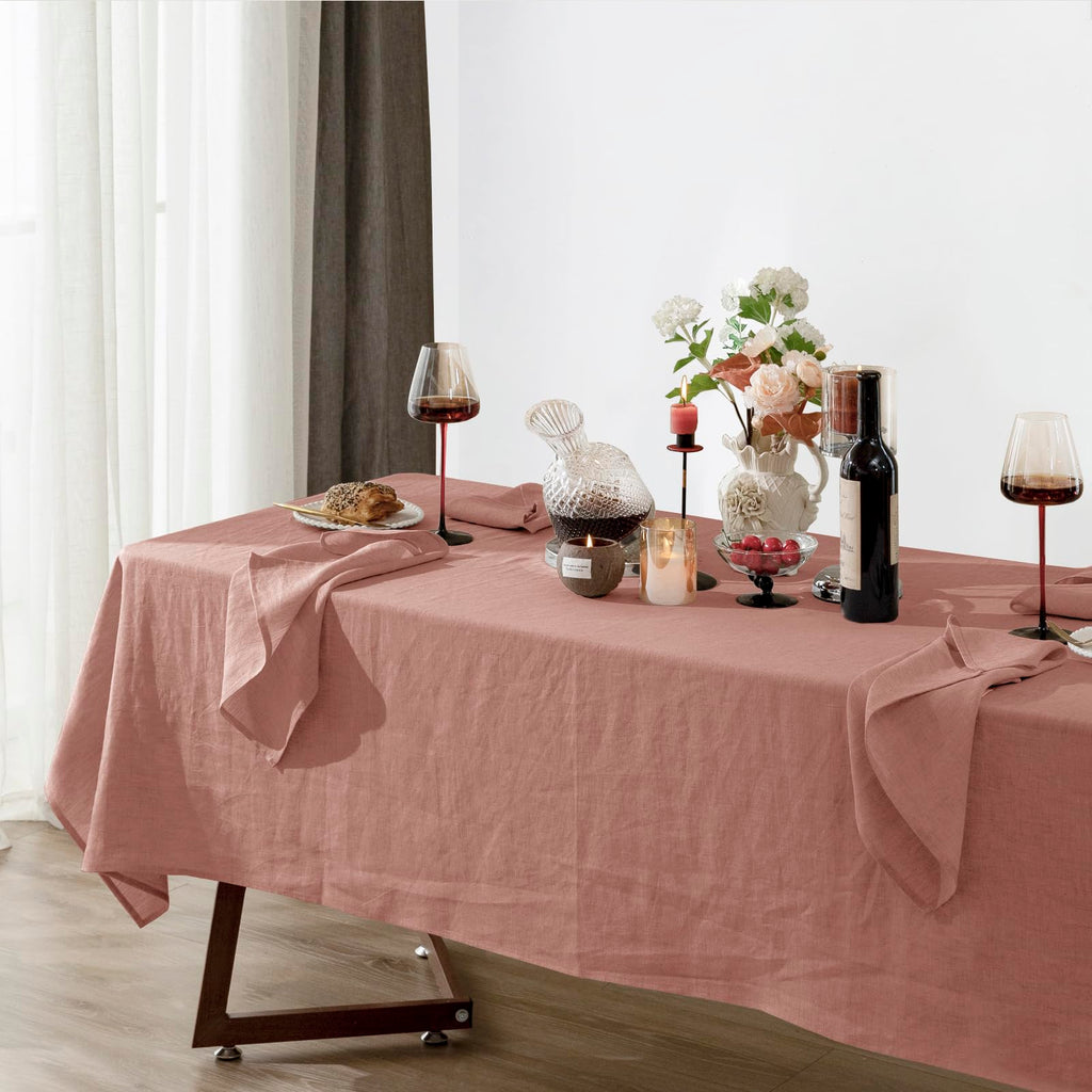 Talasily Linen Tablecloth 100% Pure Linen Table Cloth 60x84 Inches Rectangle Tablecloths Washable Cloths for Kitchen, Dining, Buffet Parties, Holidays, Picnic, Weddings and Restaurants-Caramel