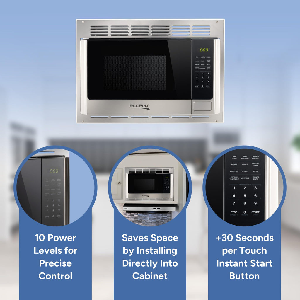 RecPro RV Microwave with Trim Kit | 1.0 Cu. Ft. | 900W | Direct replacement for Greystone and High Pointe (Black)