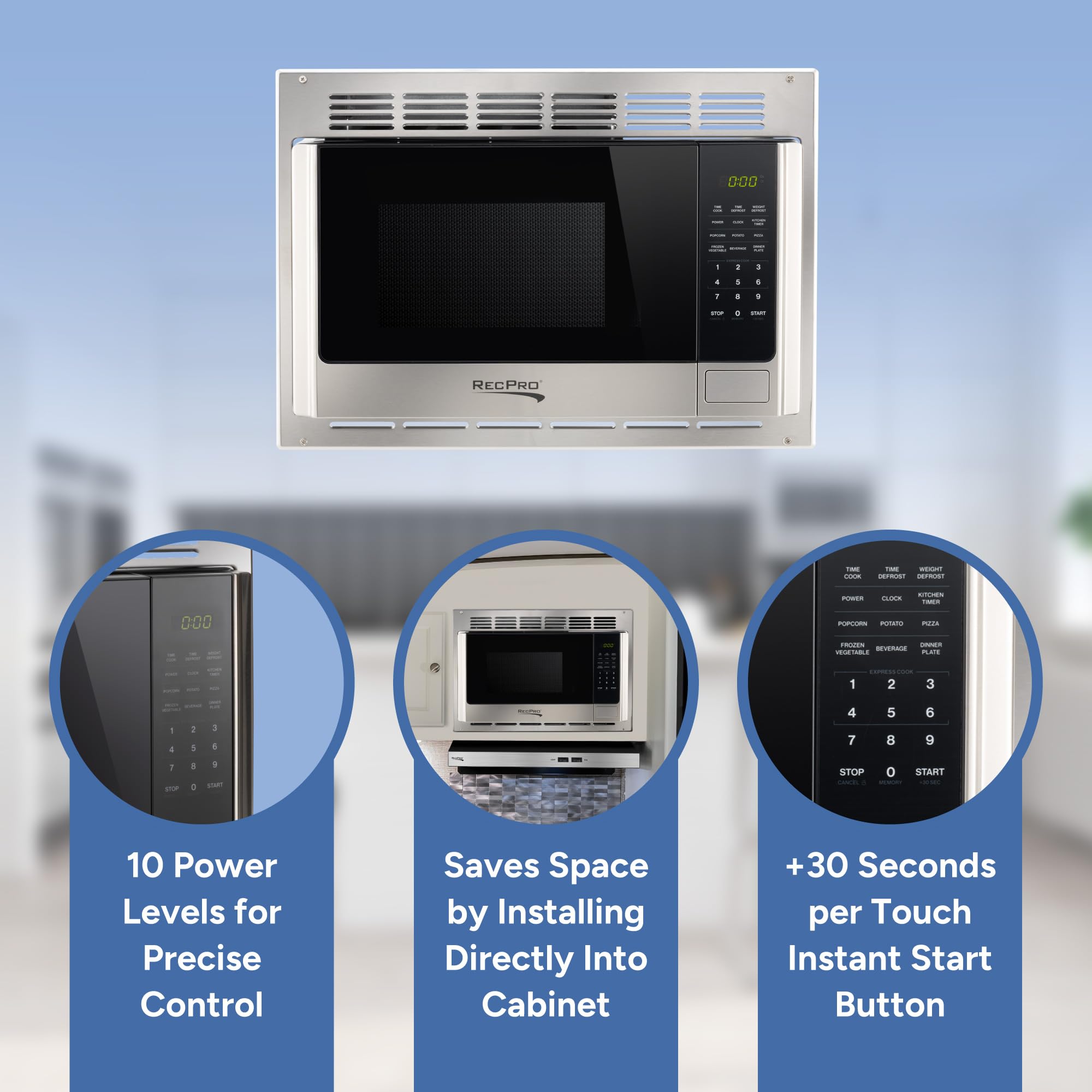 RecPro RV Microwave with Trim Kit | 1.0 Cu. Ft. | 900W | Direct replacement for Greystone and High Pointe (Black)
