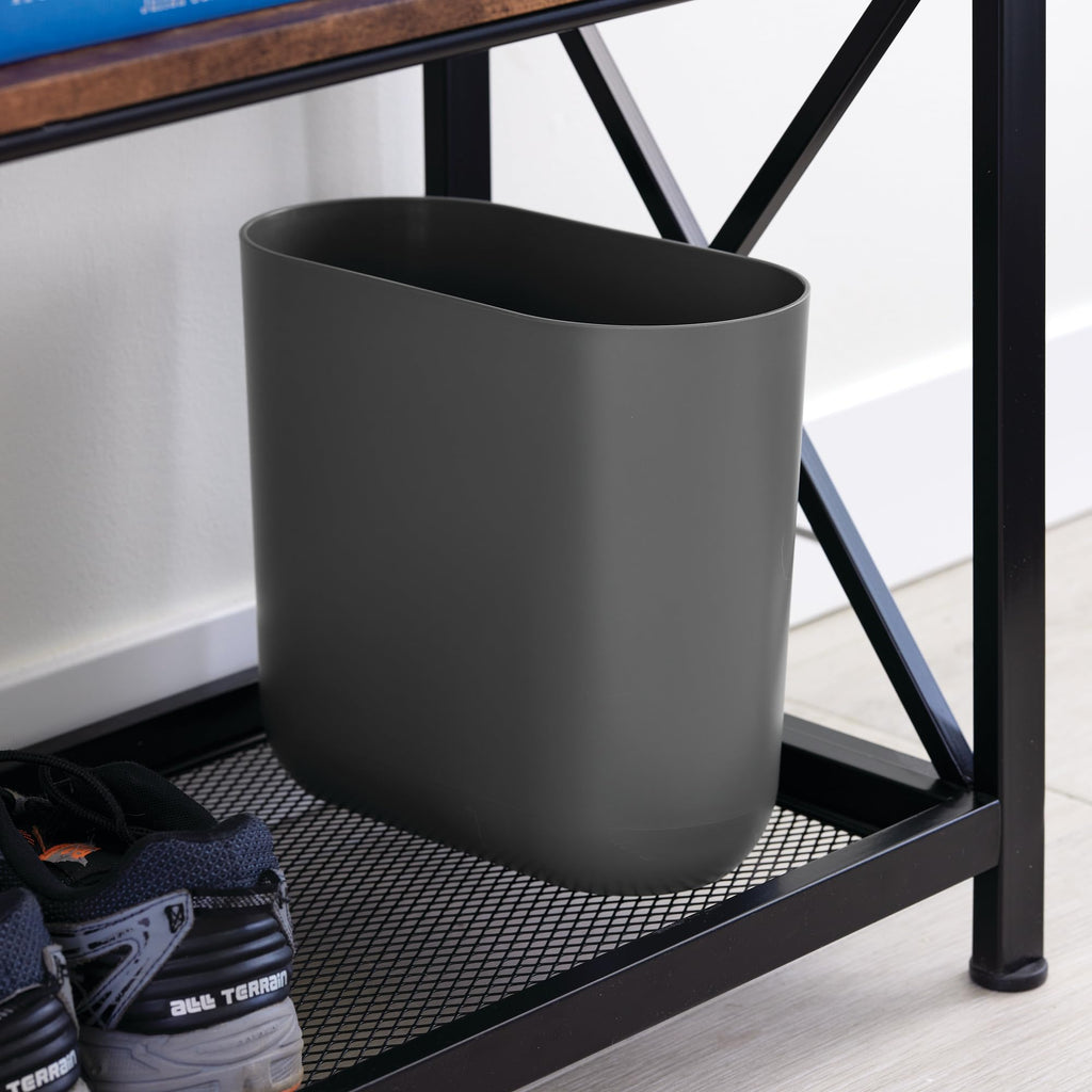 iDesign Small Slim Plastic Bathroom Trash Can, Black | Garbage Can for Bedroom, Office, Desk, Dorm