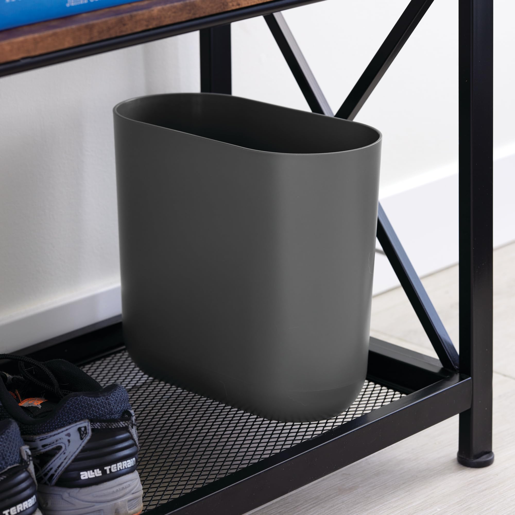 iDesign Small Slim Plastic Bathroom Trash Can, Black | Garbage Can for Bedroom, Office, Desk, Dorm