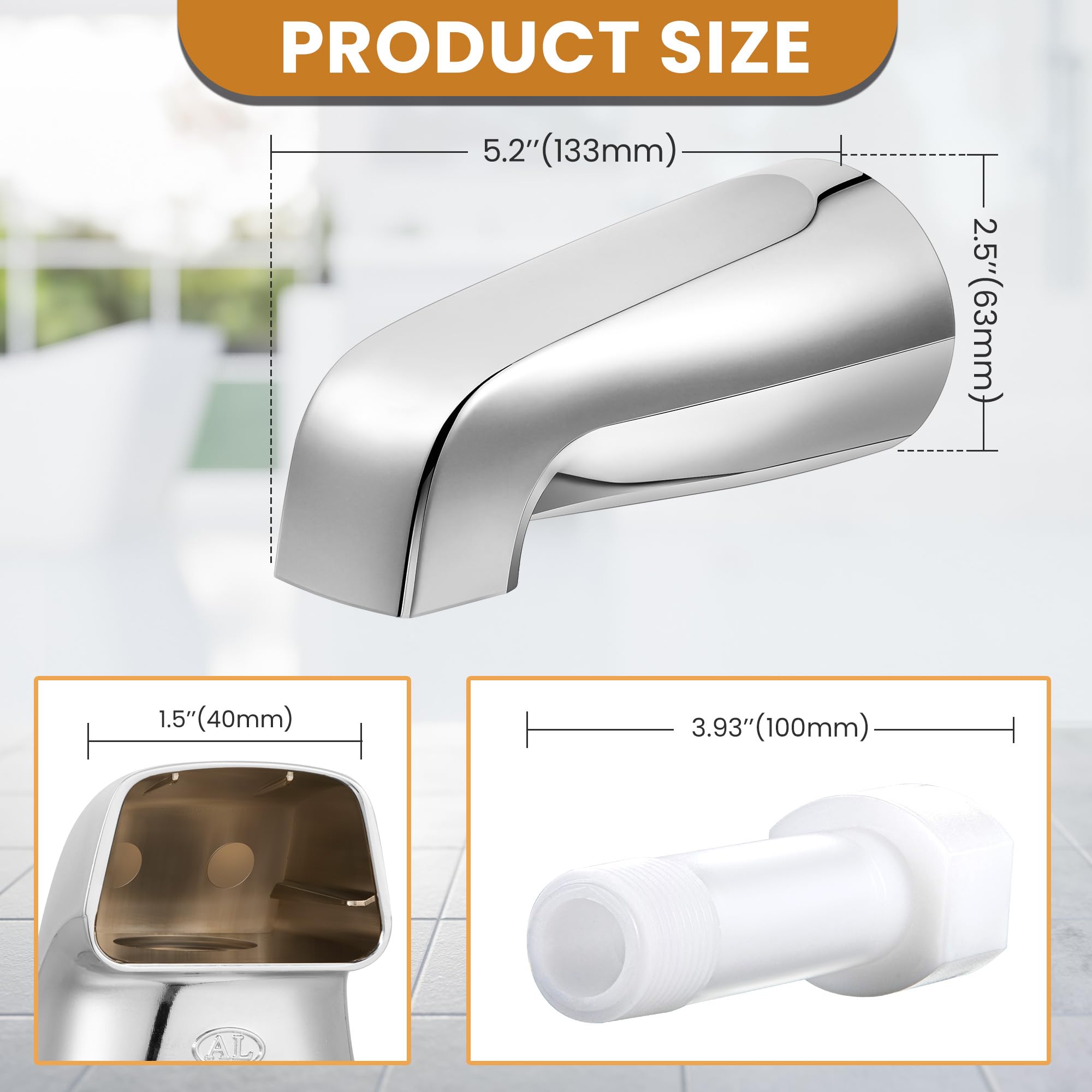 Dreyoo Tub Spout (Universal Fits 1/2" Copper Pipe, 1/2" IPS and 3/4" IPS), Bathroom Bathtub Faucet with Adapters and Hex Wrench(Brushed Nickel,Simple)