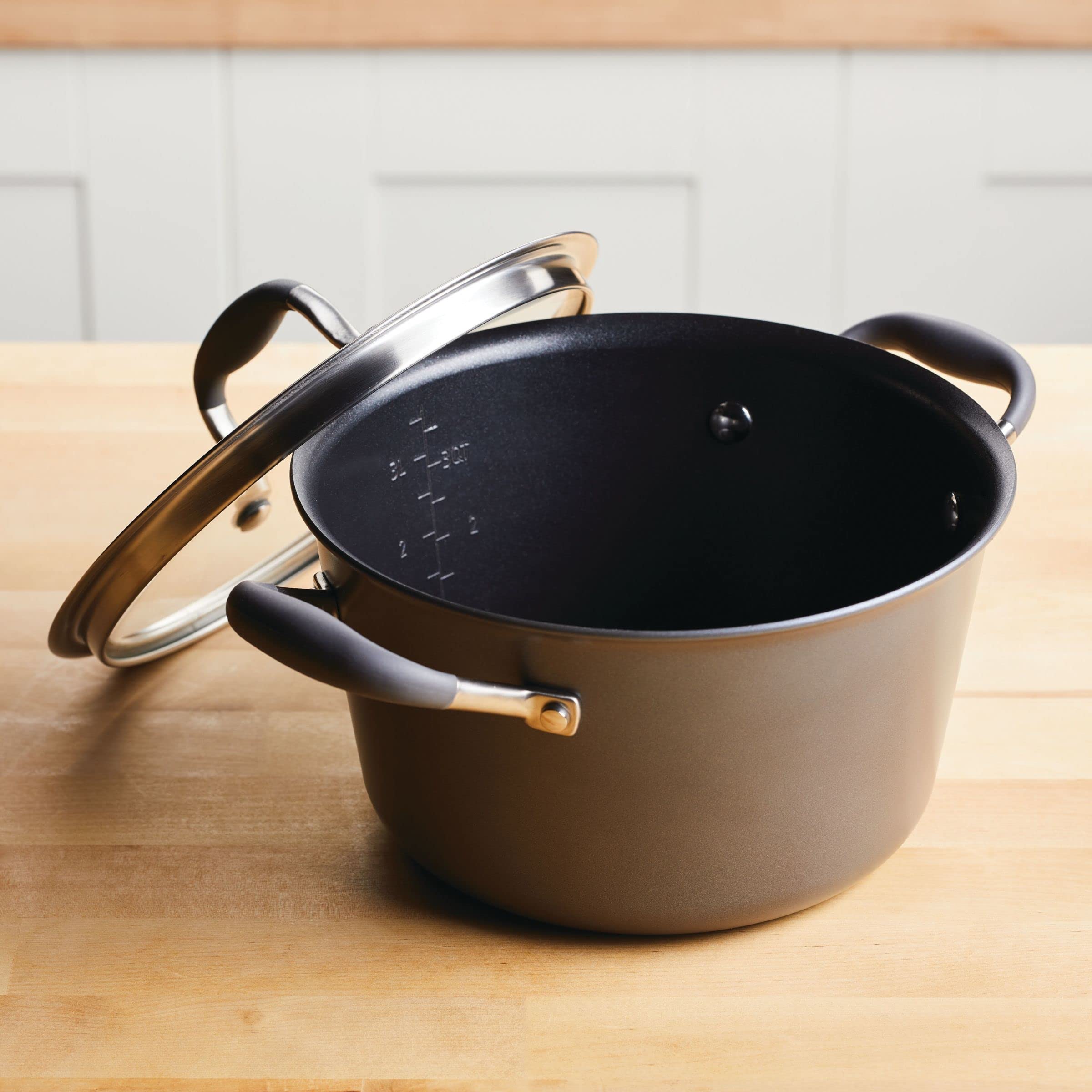 Anolon Advanced Home Hard Anodized Nonstick Sauce Pan/Saucepan with Straining and Lid, 2 Quart (2 Qt Straining Saucepan, Indigo)