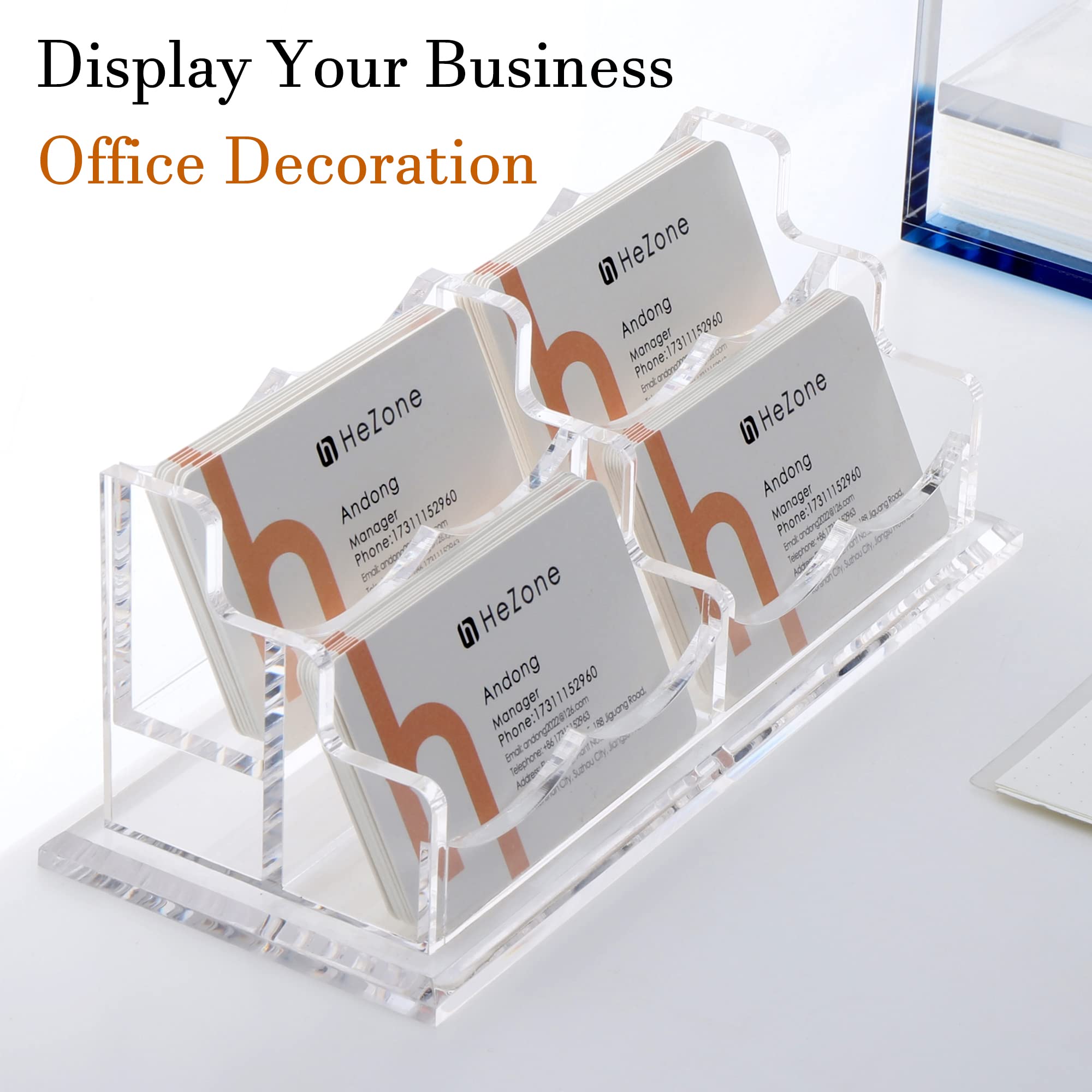 HeZone Business Card Holder for Desk Display, Clear Acrylic Cards Organizer Stand for Men and Women, Business Cards Case Rack 1 Pack, Holds 50 Cards-1 Slot