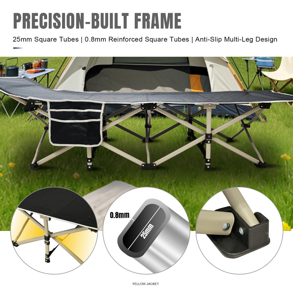 YELLOW JACKET Camping Cot with Mattress for Adults, Folding Sleeping Cot 600lbs Max Load, Portable Camping Cot with Carry Bag, 28" Wide Cot for Camping, Home,Office,Travel (Black)
