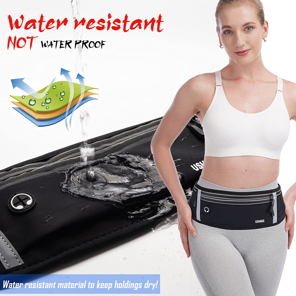 USHAKE Slim Running Belt, Workout Fanny Pack for Men Women,Exercise Waist Pack for Apple iPhone Holder, Runner Belt for Running Walking Cycling Camping Gym Black
