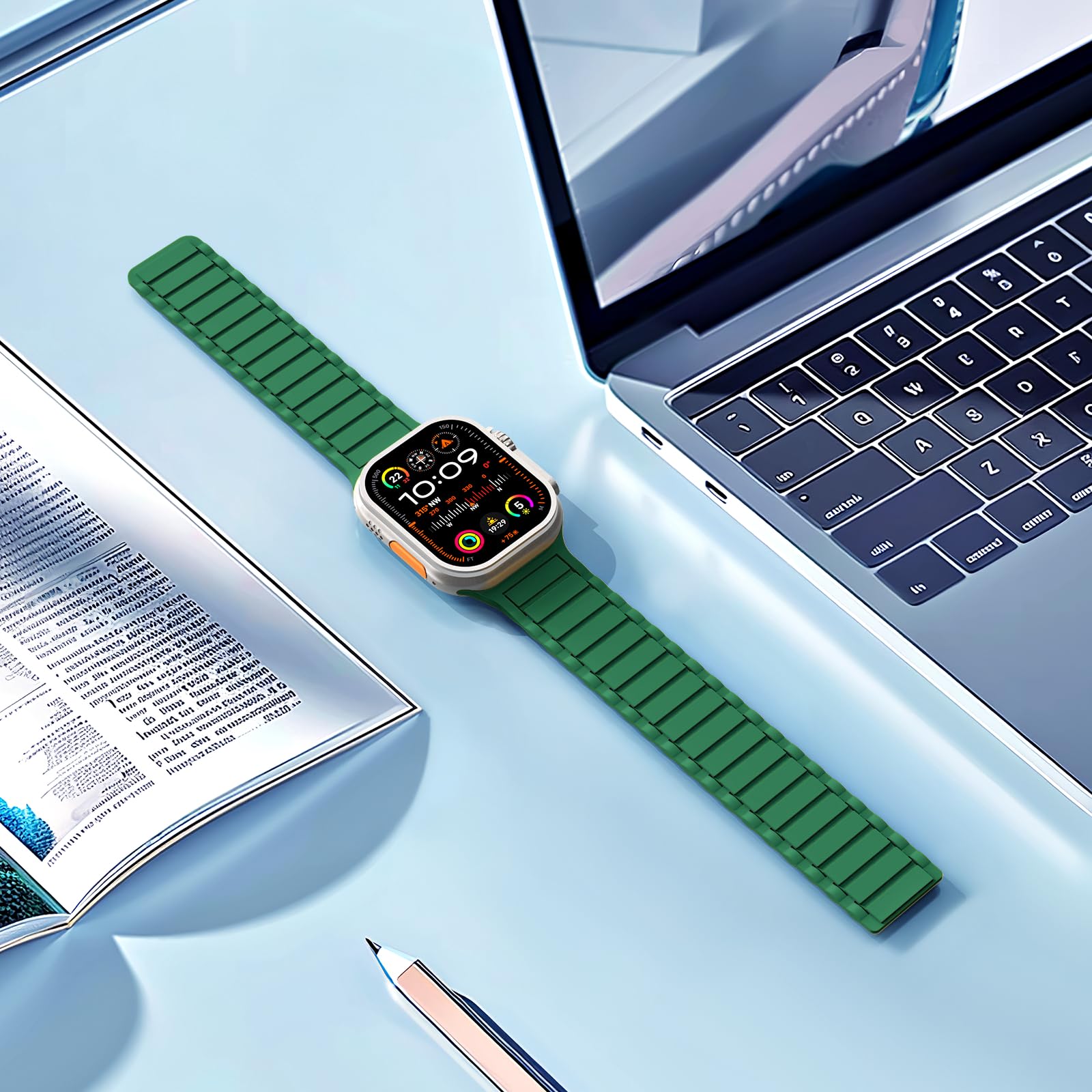 THWALK Magnetic Link Solo Loop Sport Silicone Bands Compatible with Apple Watch Ultra 3/2/1 49mm, Series 11/10 46/42mm, 9/8/7 45/41mm, SE 6/5/4 44/40mm, 3/2/1 42/38mm for Women Men