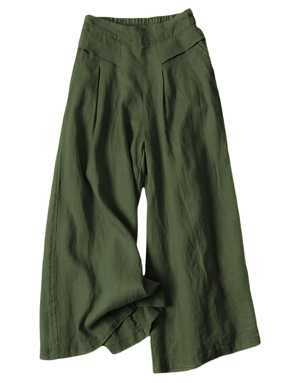 Bianstore Women's Culottes Linen Cropped Wide Leg Pants Elastic Waist Casual Palazzo Trousers with Pockets
