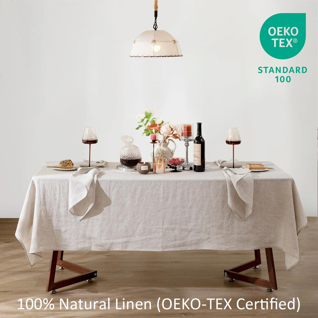 Talasily Linen Tablecloth 100% Pure Linen Table Cloth 60x84 Inches Rectangle Tablecloths Washable Cloths for Kitchen, Dining, Buffet Parties, Holidays, Picnic, Weddings and Restaurants-Caramel