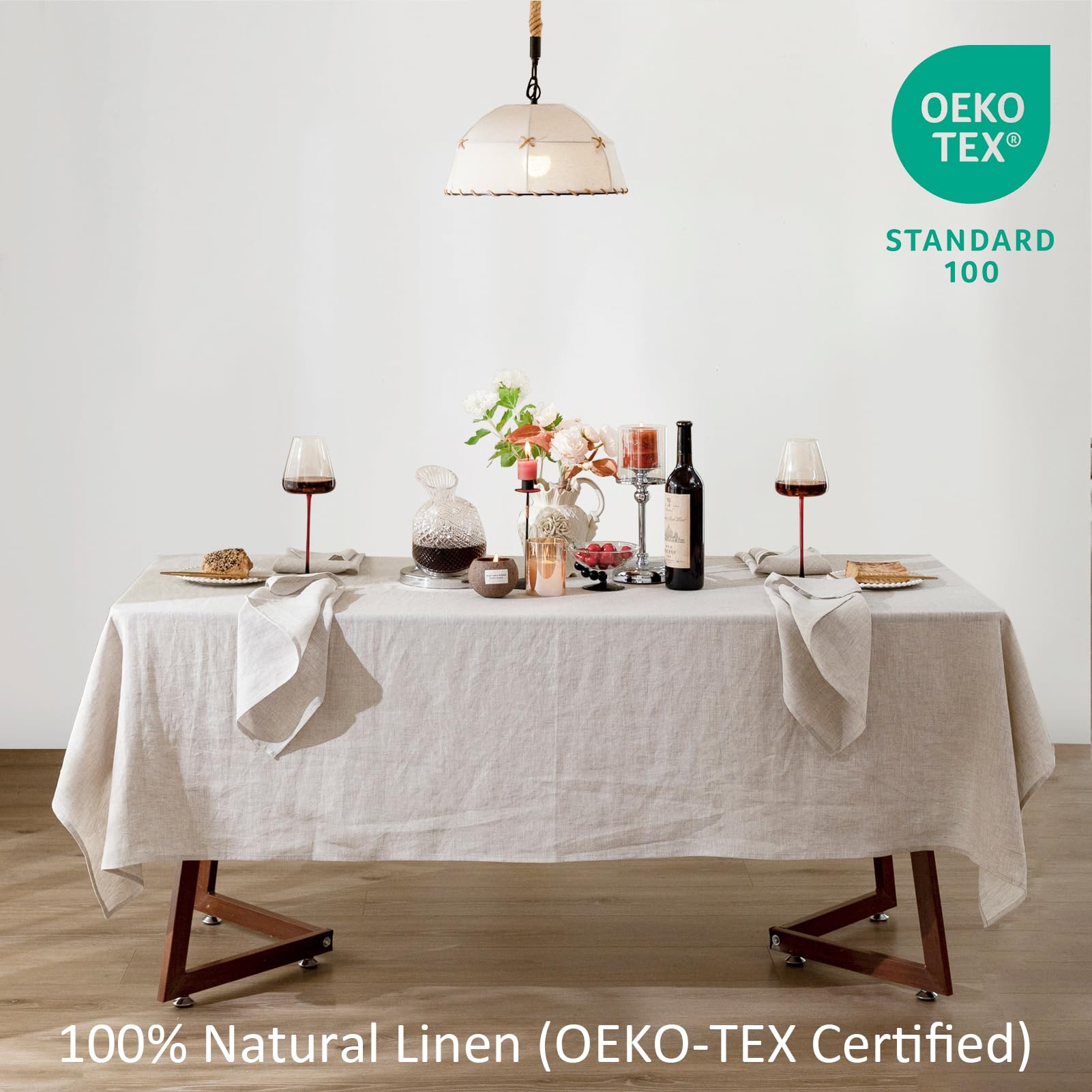 Talasily Linen Tablecloth 100% Pure Linen Table Cloth 60x84 Inches Rectangle Tablecloths Washable Cloths for Kitchen, Dining, Buffet Parties, Holidays, Picnic, Weddings and Restaurants-Caramel