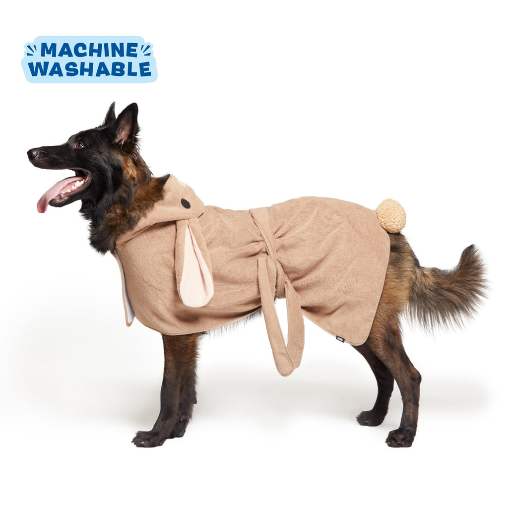 Barkbox Dog Bathrobe Fast Drying with Hook and Loop Closure & Wrap Tie Snuggle, Cute Dogs Clothes, Easy to Clean, Machine Washable, Dog Coats and Tumble Dry Low - Bunny, Medium