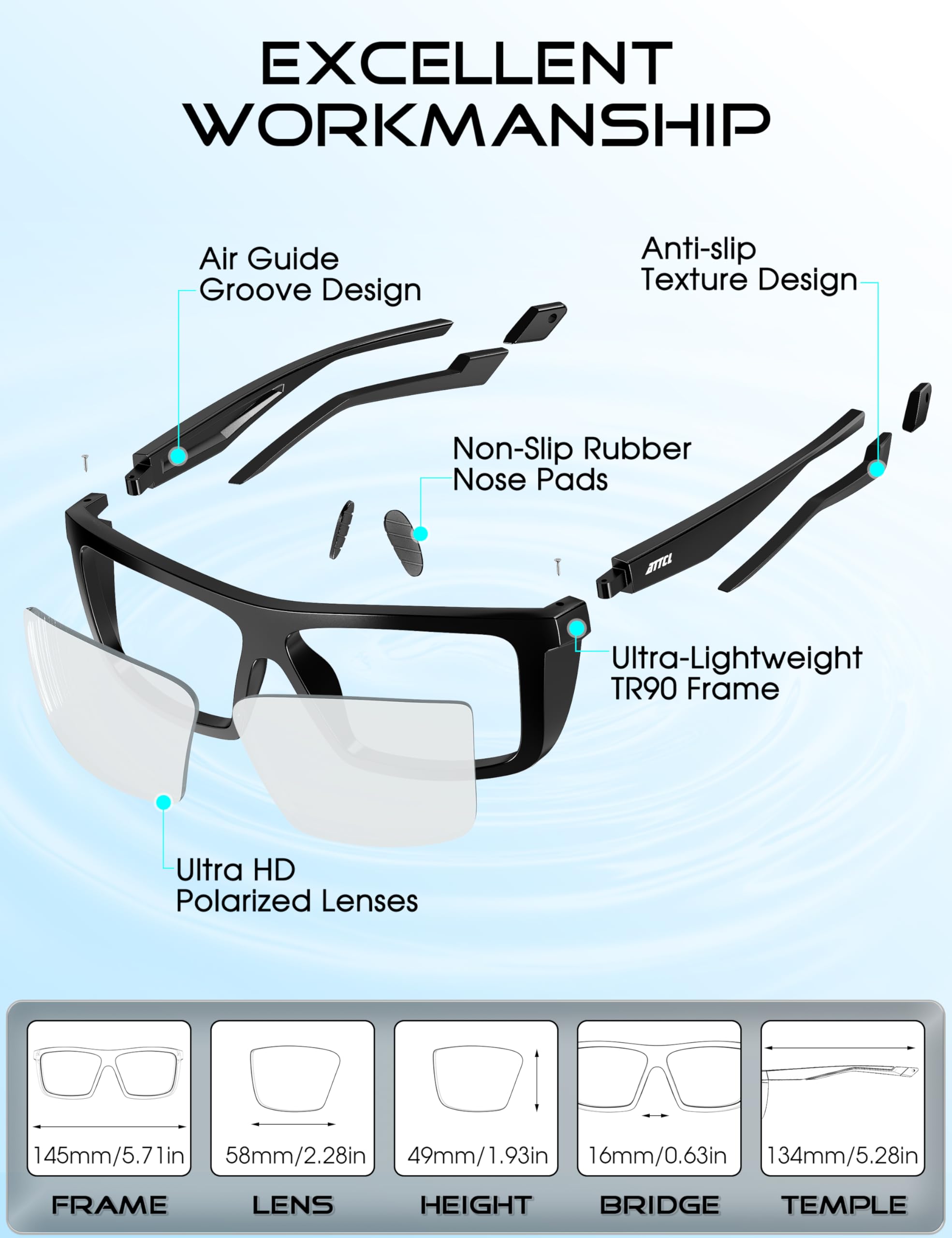 ATTCL Sports Polarized Sunglasses for Men: Secure Anti-Slip Lightweight TR90 Square Frame UV Protection for Driving Fishing