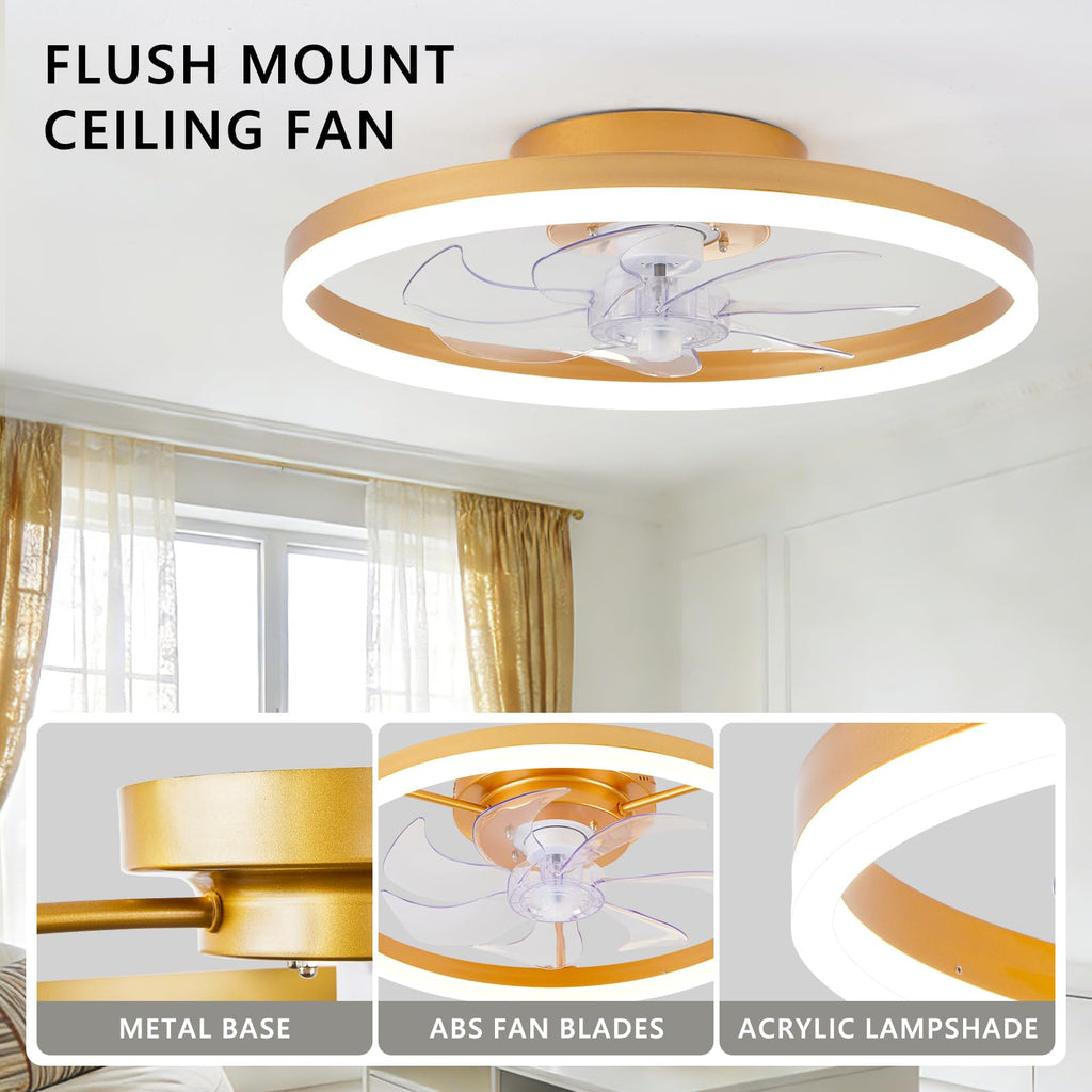 16 Inch RGB Low Profile Ceiling Fans with Lights, Modern Flush Mount Fandelier Chandelier Fixture, Remote & APP Control, Black LED Ceiling Fan Light for Bedroom, Living Room, Kitchen Indoor