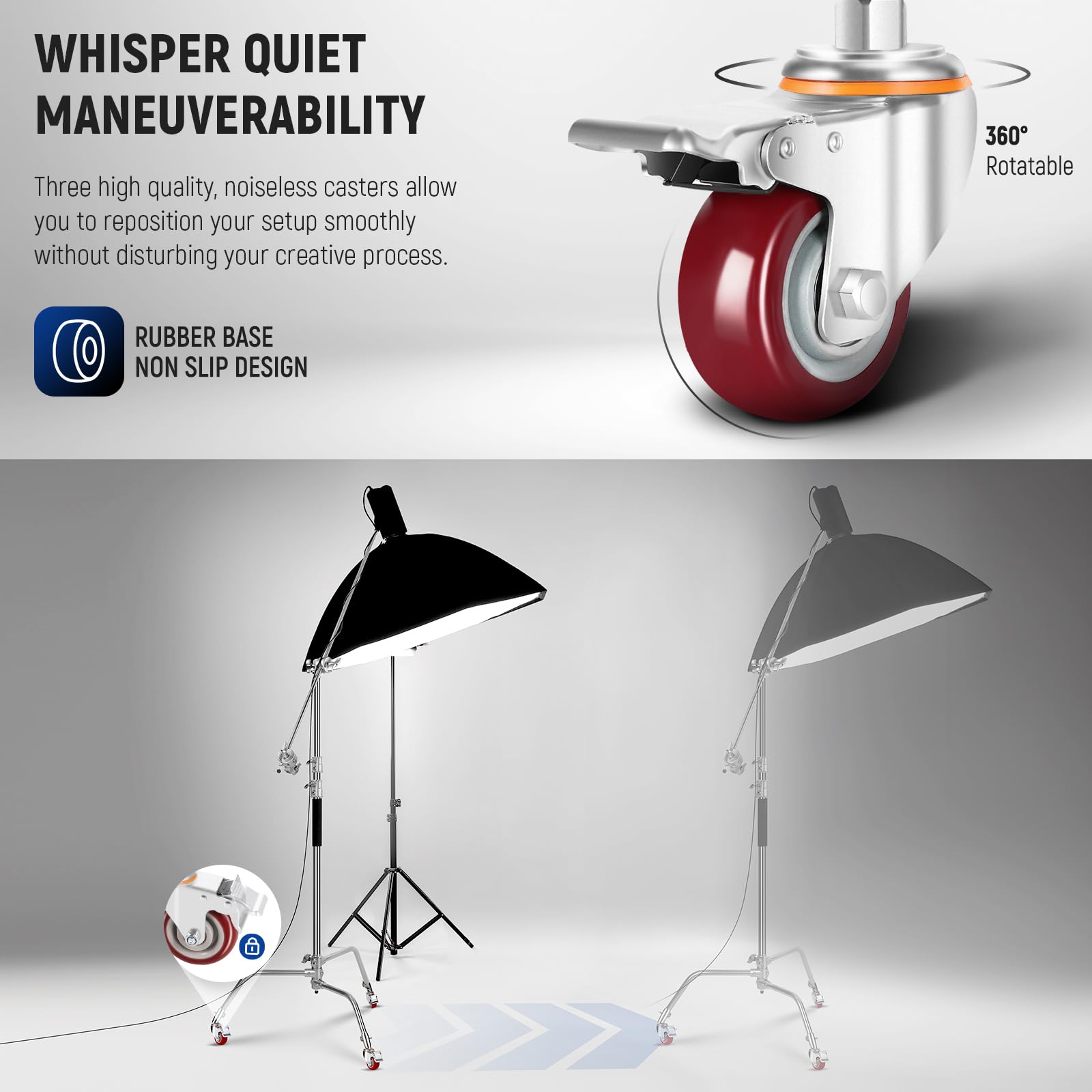 NEEWER Pro 100% Stainless Steel Heavy Duty C Stand with Boom Arm, Max Height 68"/172cm Photography Light Stand with 2.7ft/83cm Holding Arm, 2 Grip Head for Studio Monolight, Softbox, Reflector, SC172
