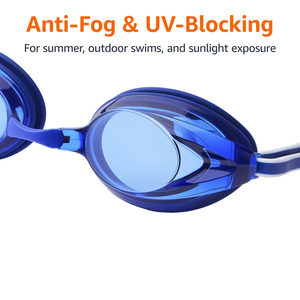 Amazon Basics Unisex Swim Goggles for Adults, Anti-Fog, Unisex, Wide View, 4 Interchangeable Nosepieces