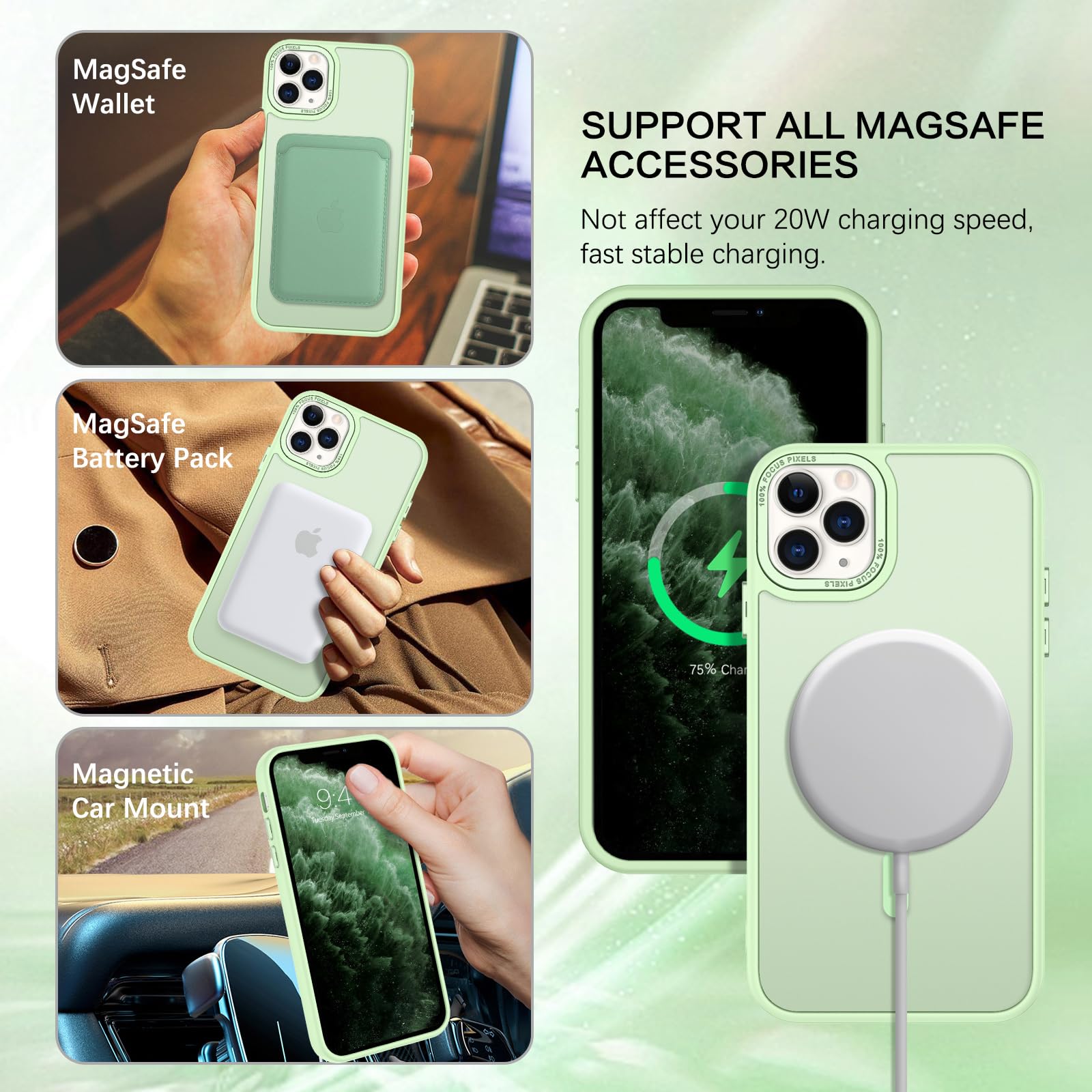 BENTOBEN for iPhone 11 Pro Case 2019 [Compatible with Magsafe] Translucent Matte Magnetic Phone Case iPhone 11 Pro 5.8" Slim Thin Shockproof Bumper Women Men Protective Cases Cover, Black