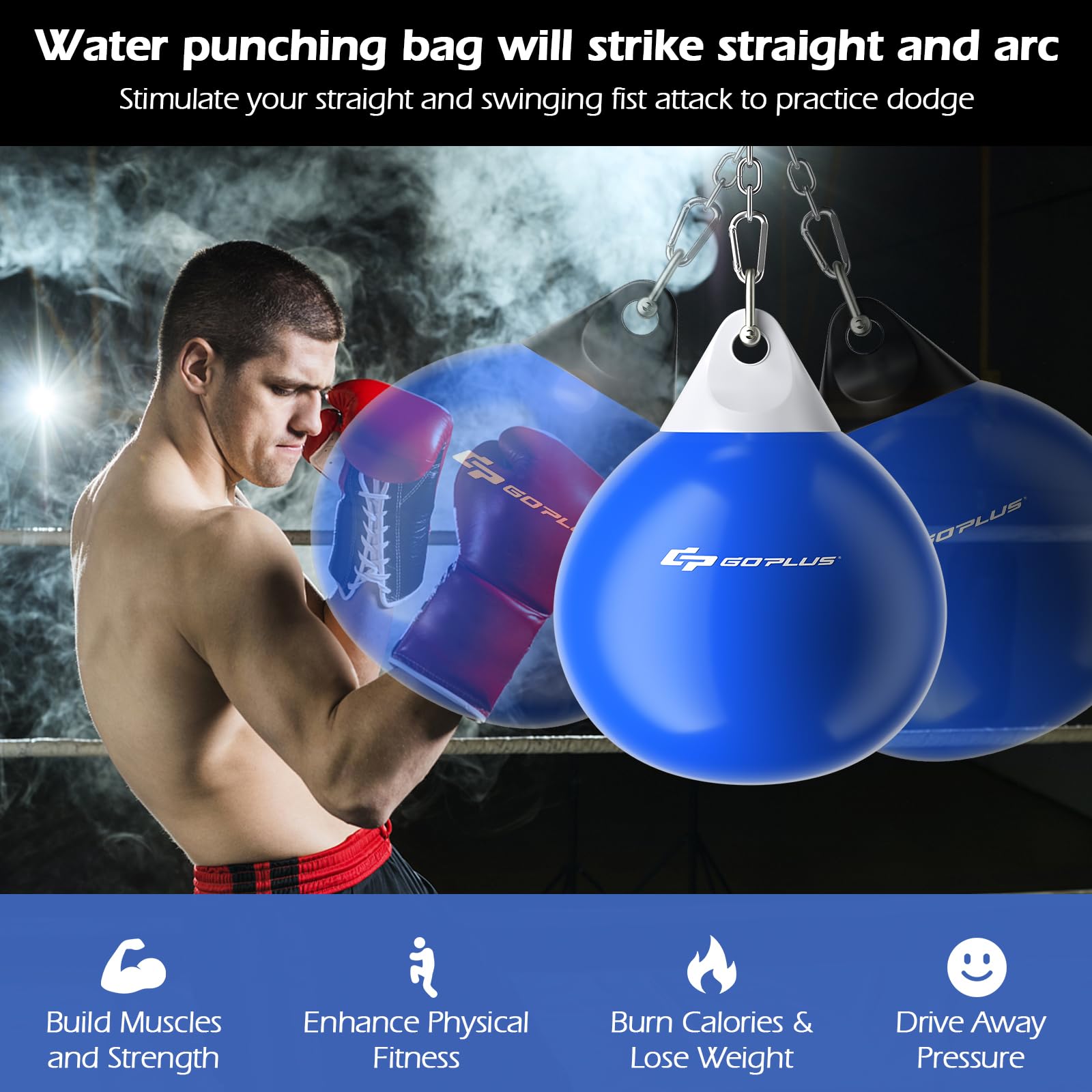 Goplus Water Aqua Bag, 21'' 180 Pound /18” 110 Pound Heavy Punching Bag with Adjustable Metal Chain, Water Injection Hose, Boxing Training Bag for Adults Fitness, MMA