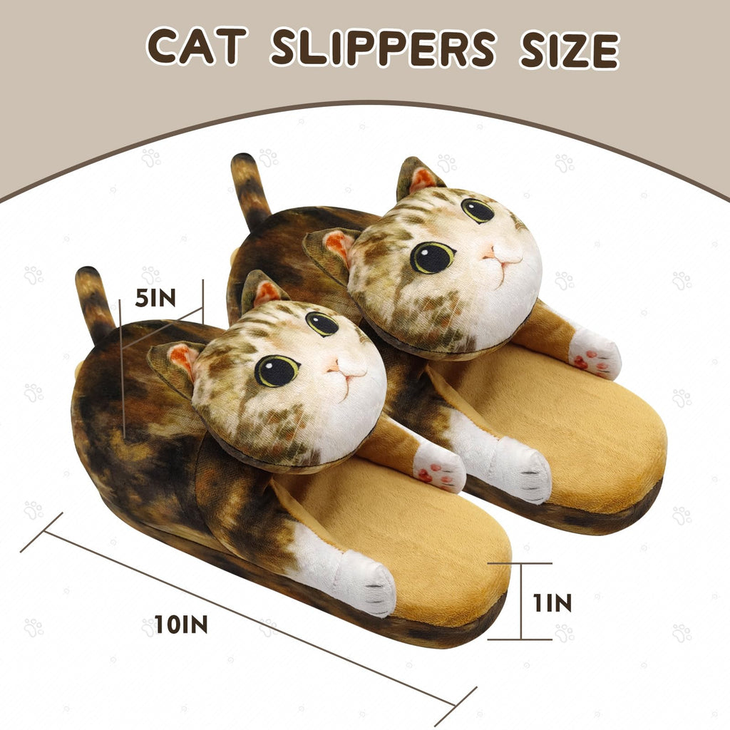 Funny Cat Slippers for Women,Fuzzy Animal Indoor House Shoes with Soft Memory Foam,Comfy Plush Warm Slip-on Slippers,Cat Gifts for Cat Lover