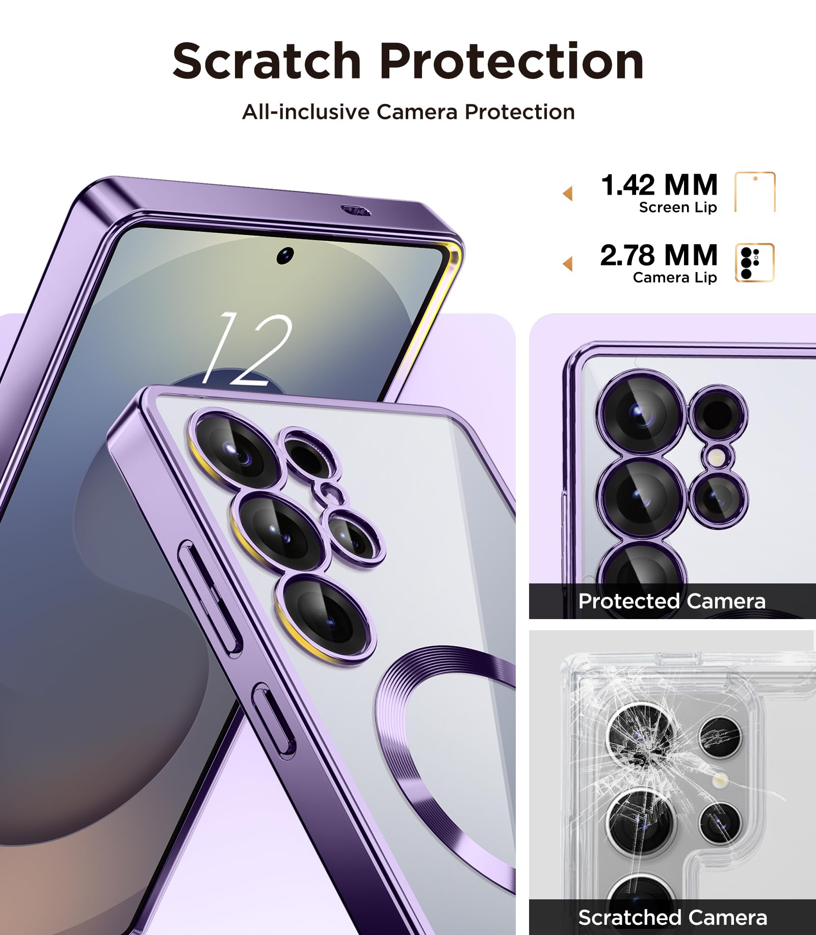 Magnetic Case Compatible with Samsung Galaxy S25 Ultra,Compatible with MagSafe,[Full Camera Protection][Screen Protector] Shockproof Plating Clear Phone Cover for Galaxy S25 Ultra(Black/Clear)