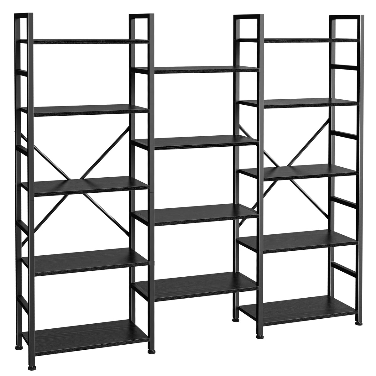 SUPERJARE Triple Bookshelf, Bookcase with 11 Open Display Shelves, Wide Book Shelf Book Case for Home & Office, 4 Tier, Black