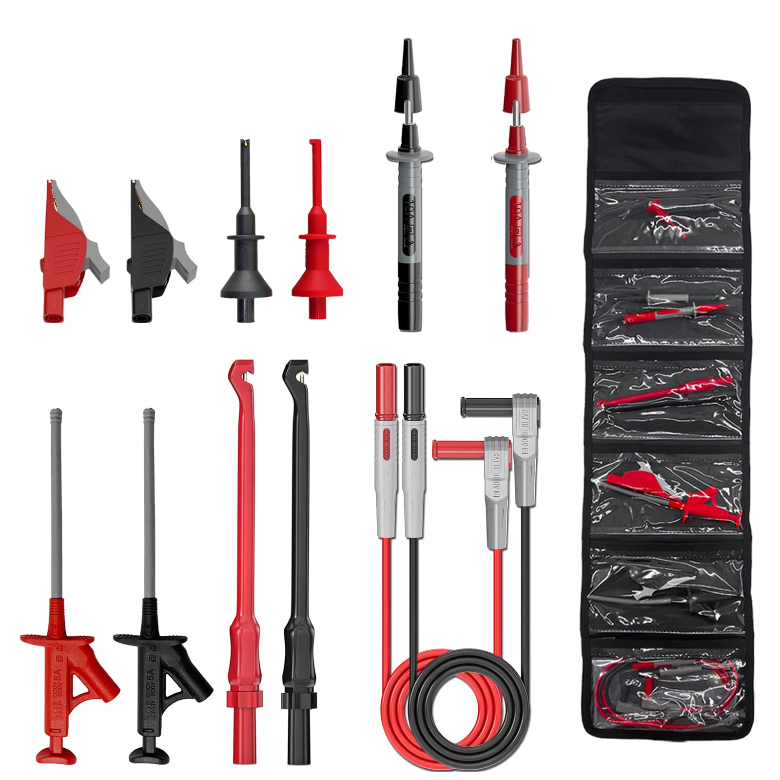 12pc Multimeter Test Leads,Test Leads with Alligator Clips,Test Hook,Banana Plug Leads,Telescopic Testing Hook,Suitable for Fluke, Kaiweets, Innova Multimeter, Voltmeter, Clamp Meter