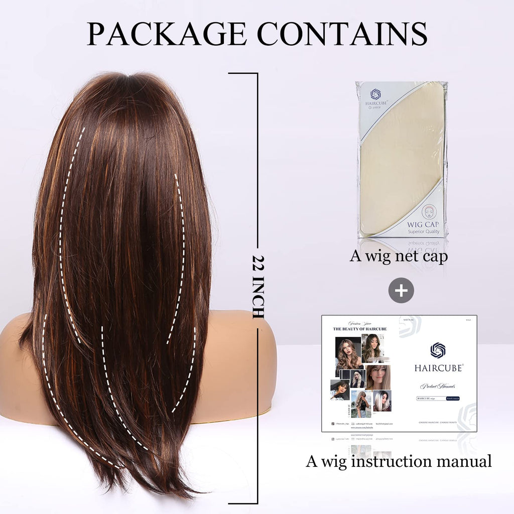 HAIRCUBE Auburn Wigs for Women,Long Layered Orange Wigs with Bangs Heat Resistant Synthetic Fibre Wigs(pelucas de cabello natural)