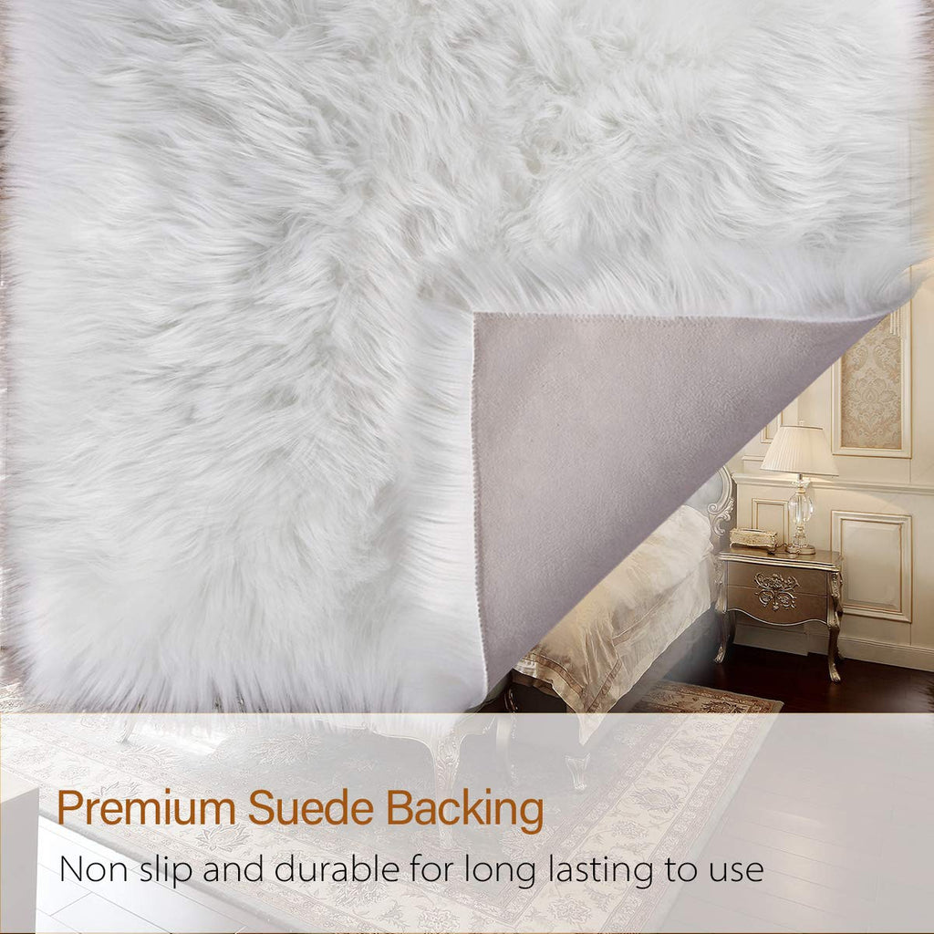 LOCHAS Soft Fluffy Faux Fur Rugs for Bedroom Bedside Rug 2x3 Feet, Washable, Furry Sheepskin Area Rug for Living Room Girls Room, Luxury Shag Carpet Home Decor, Beige