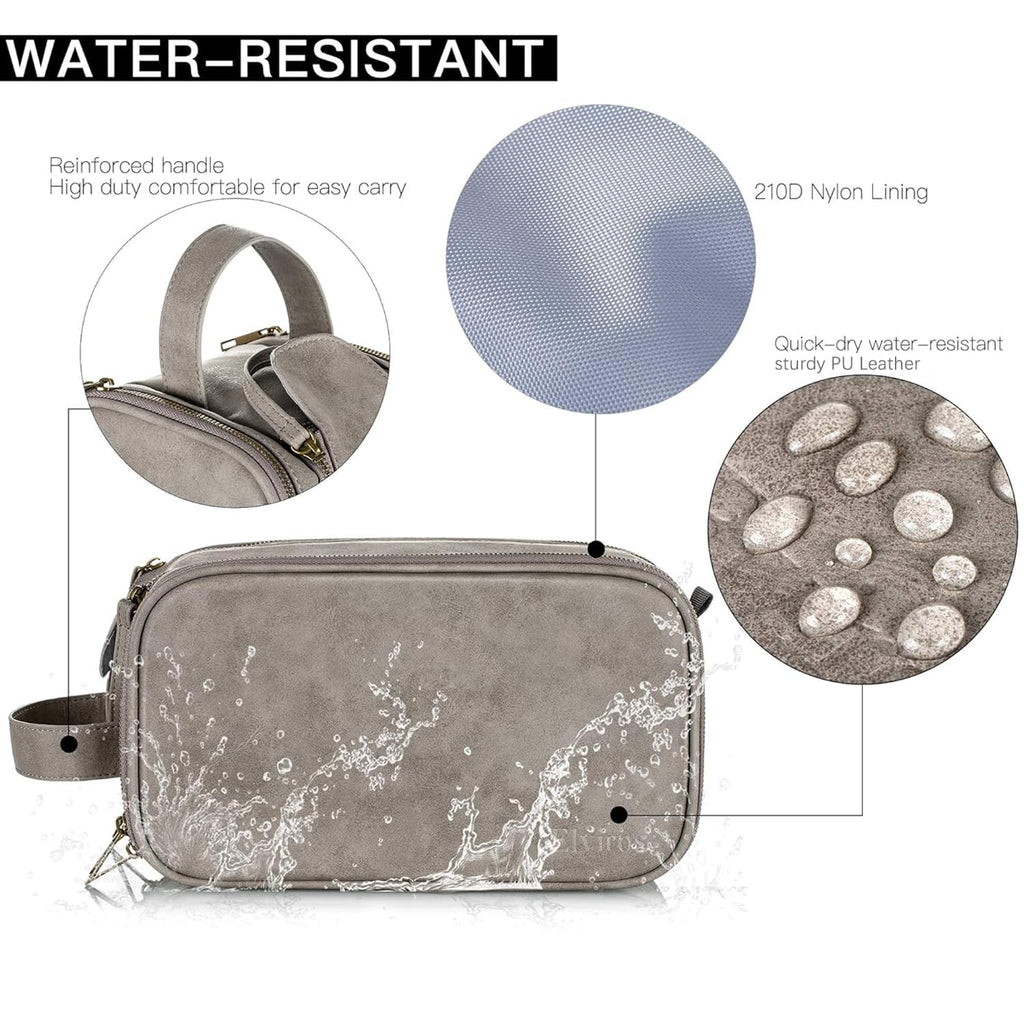 Elviros Travel Toiletry Bag for Men, Shaving Dopp Kit Water-resistant Bathroom Small Toiletries Organizer PU Leather Cosmetic Bags