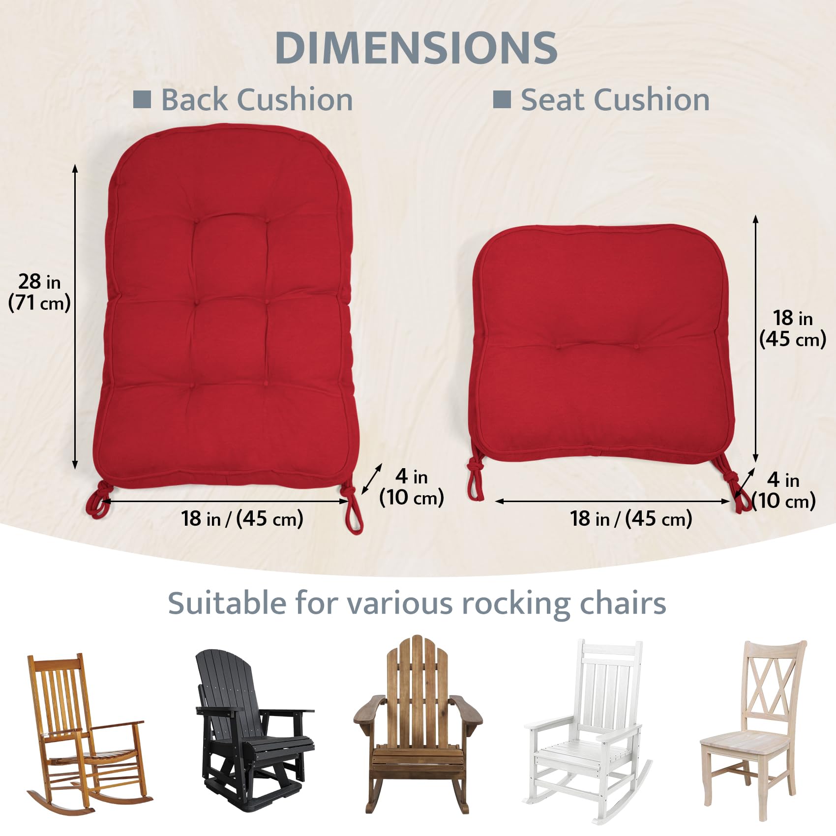 mudilun Rocking Chair Cushion - Non-Slip Tufted 4-Inch Thickened Rocking Chair Cushions with Ties Indoor/Outdoor Wooden Rocking Chair Pad for Living Rooms, Bedrooms, and Balconies