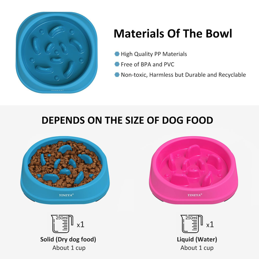 YINEYA 2PCS Anti-Choking Slow Feeder Dog Bowls Small Size Dog, Slow Feeder Cat Bowl, Supplies and Puzzle for Pet