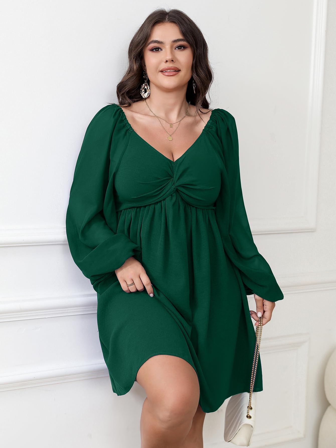 SCOMCHIC Women's Plus Size Puff Long Sleeve Dresses Sweetheart Neckline A Line Short Wedding Guest Cocktail Dress