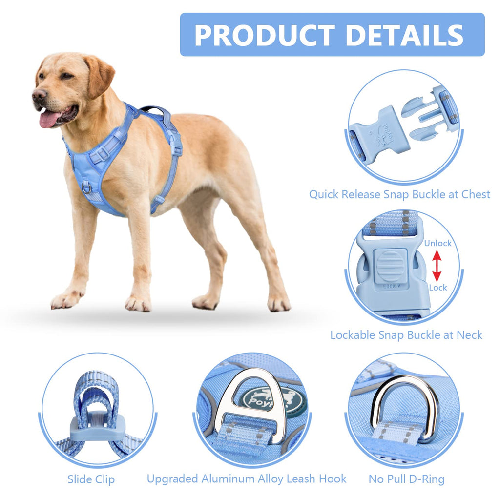 PoyPet Dog Harness No Pull, Reflective Vest Harness with Front & Back 2 Clips and Easy Control Handle for Small Medium Large Dog (XS, Black)