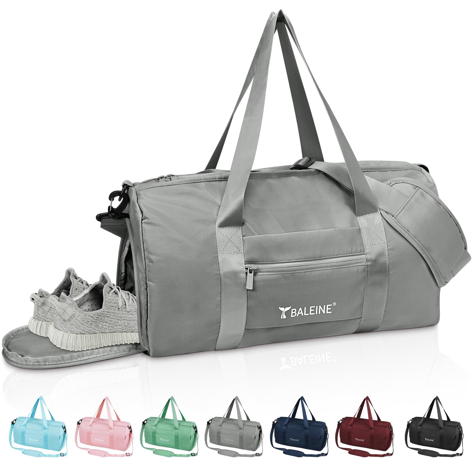 BALEINE Gym Bag for Women and Men, Duffel Bag for Sports, Gyms and Weekend Getaway, Waterproof Dufflebag with Shoe and Wet Clothes Compartments, Lightweight Carryon Gymbag (Azure)