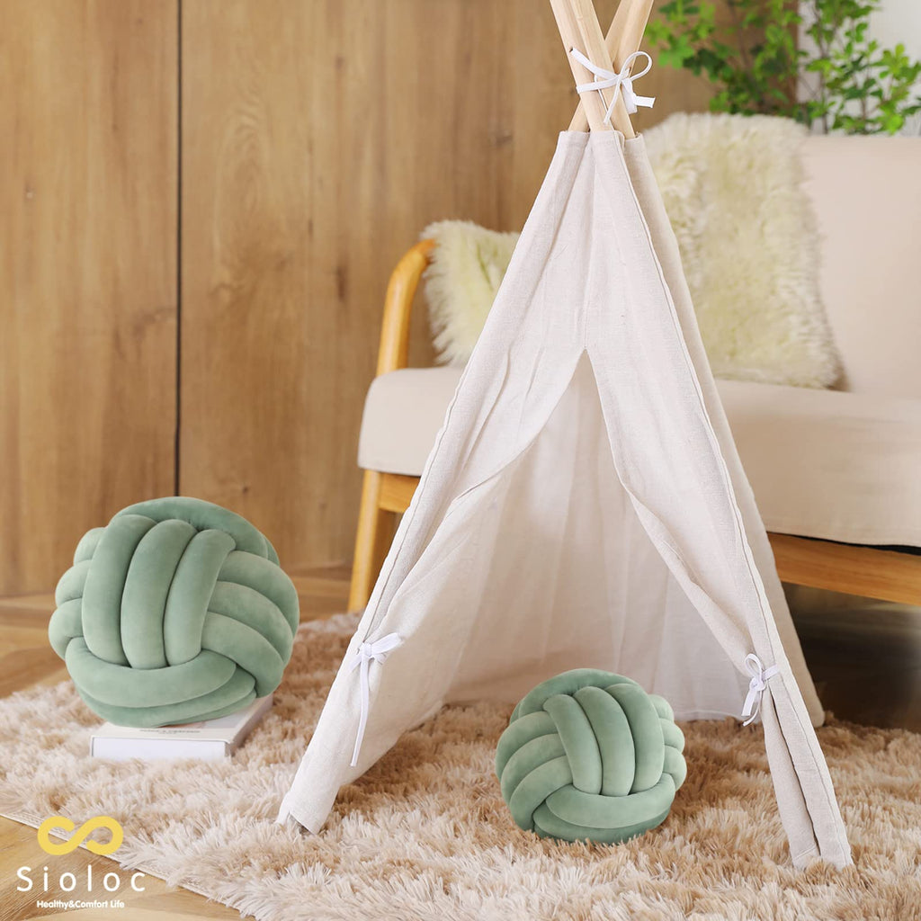 Sioloc Soft Knot Ball Pillows,Round Throw Pillow Cushion Home Decoration Plush Pillow,Throw Knotted Pillow Handmade Round Pillow（7.8inches,Beige）