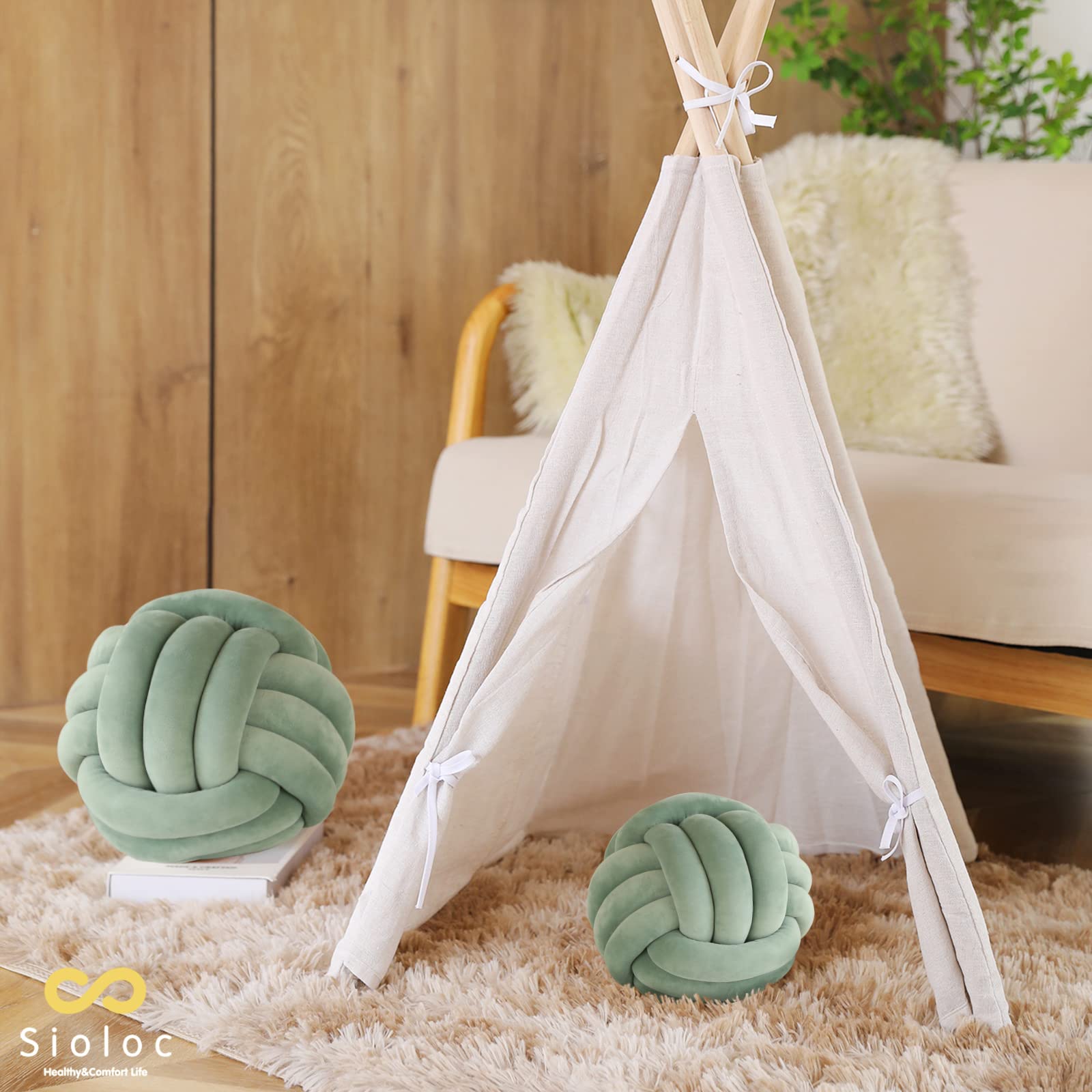 Sioloc Soft Knot Ball Pillows,Round Throw Pillow Cushion Home Decoration Plush Pillow,Throw Knotted Pillow Handmade Round Pillow（7.8inches,Beige）