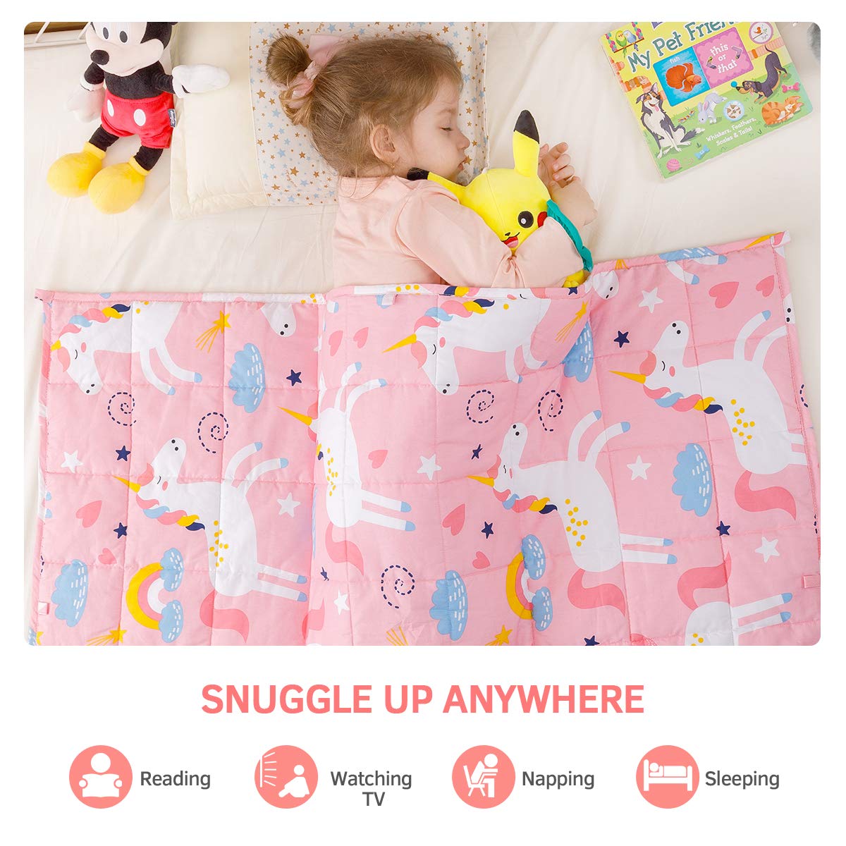 Mr. Sandman Weighted Blanket 3 Pounds Washable, Best for 20-40lb Breathable Cotton Heavy Blanket with Nontoxic Glass Beads - 36" x 48" Cute Cat
