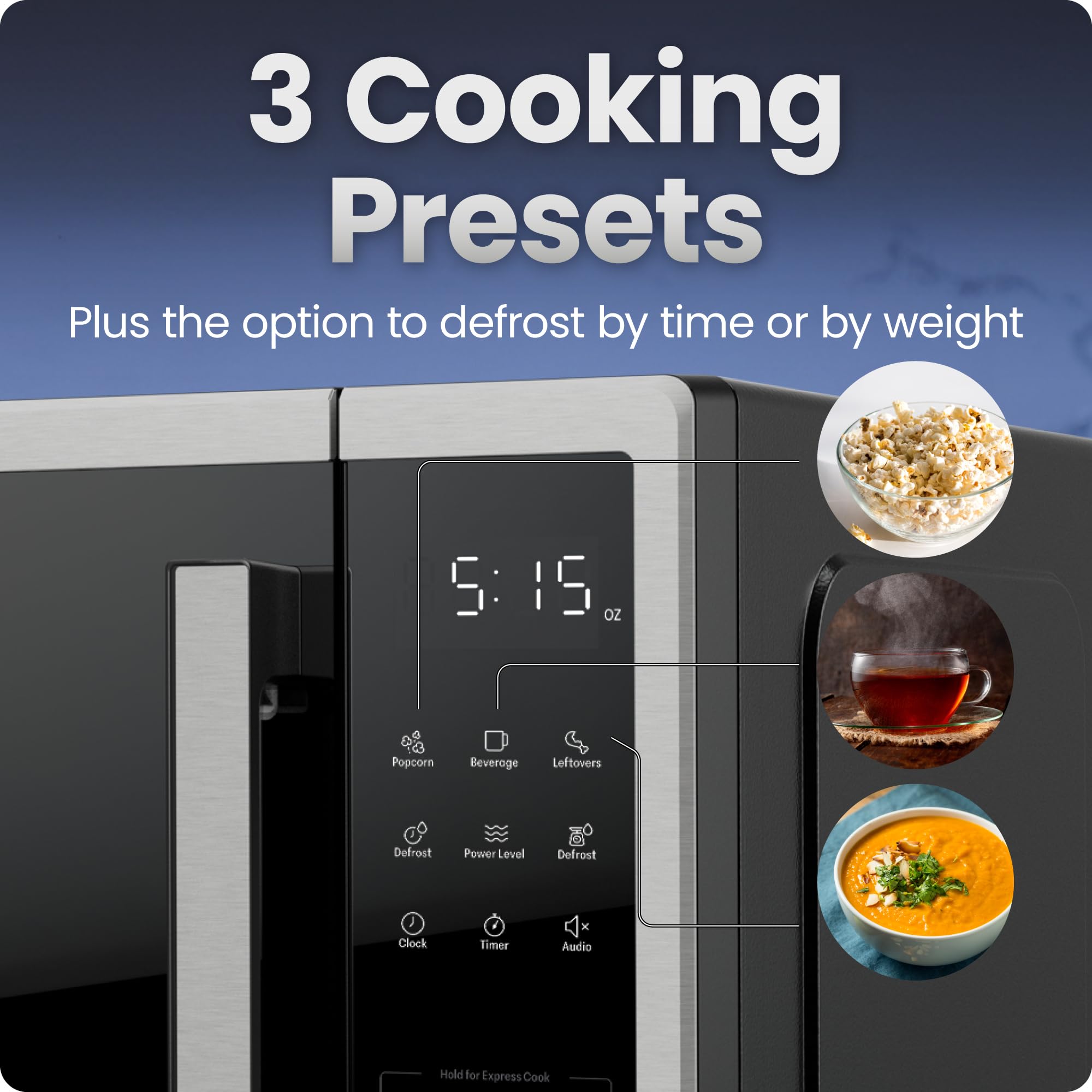 Chefman Compact Countertop Microwave Oven 0.7 Cu. Ft., 700W with 10 Power Levels, 3 Cooking Presets with One-Touch Express Cook, 2 Defrost Settings, Child Safety Lock, & Mute Button – Stainless Steel