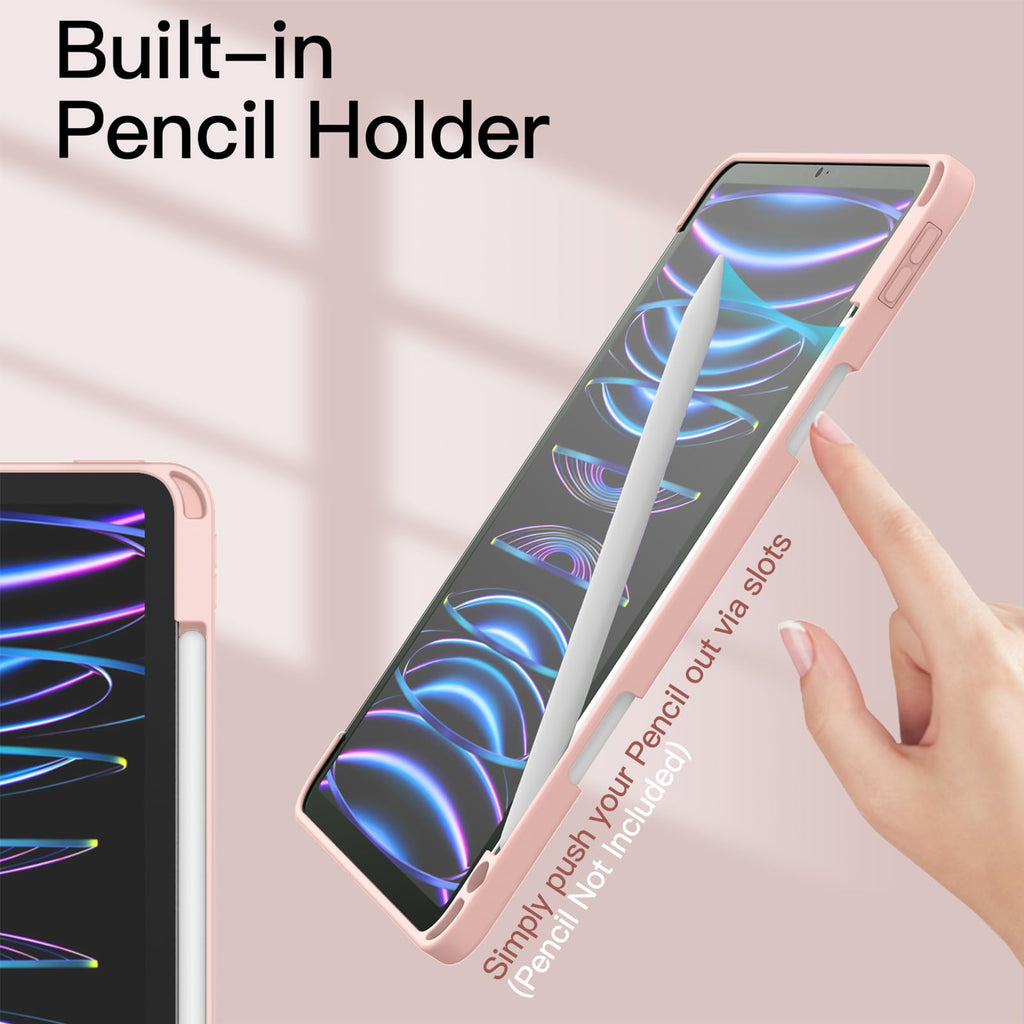 JETech Case ONLY for iPad Pro 11 Inch (2022/2021/2020/2018) with Pencil Holder, Clear Transparent Back Shell Slim Stand Shockproof Tablet Cover, Auto Wake/Sleep (Black)