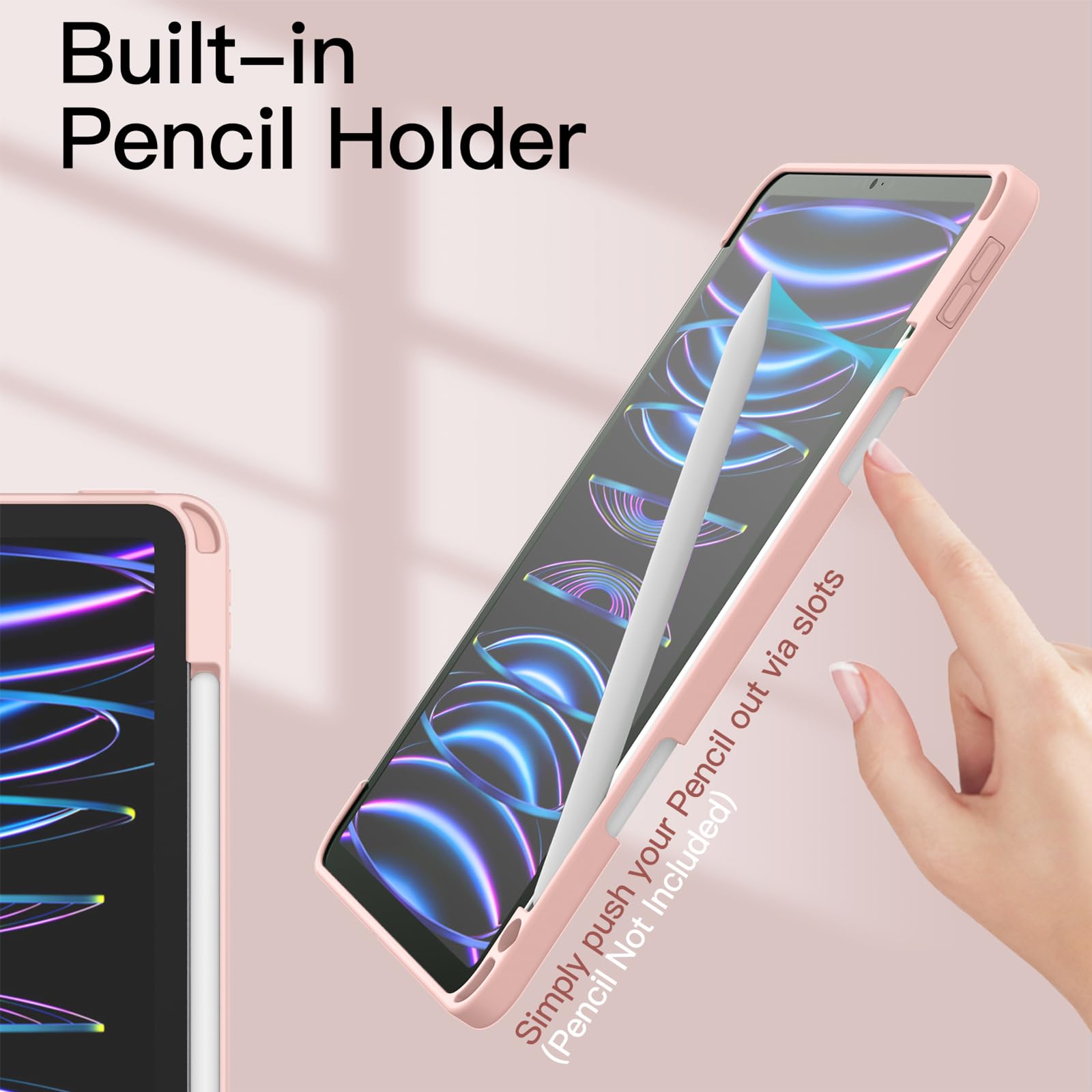 JETech Case ONLY for iPad Pro 11 Inch (2022/2021/2020/2018) with Pencil Holder, Clear Transparent Back Shell Slim Stand Shockproof Tablet Cover, Auto Wake/Sleep (Black)