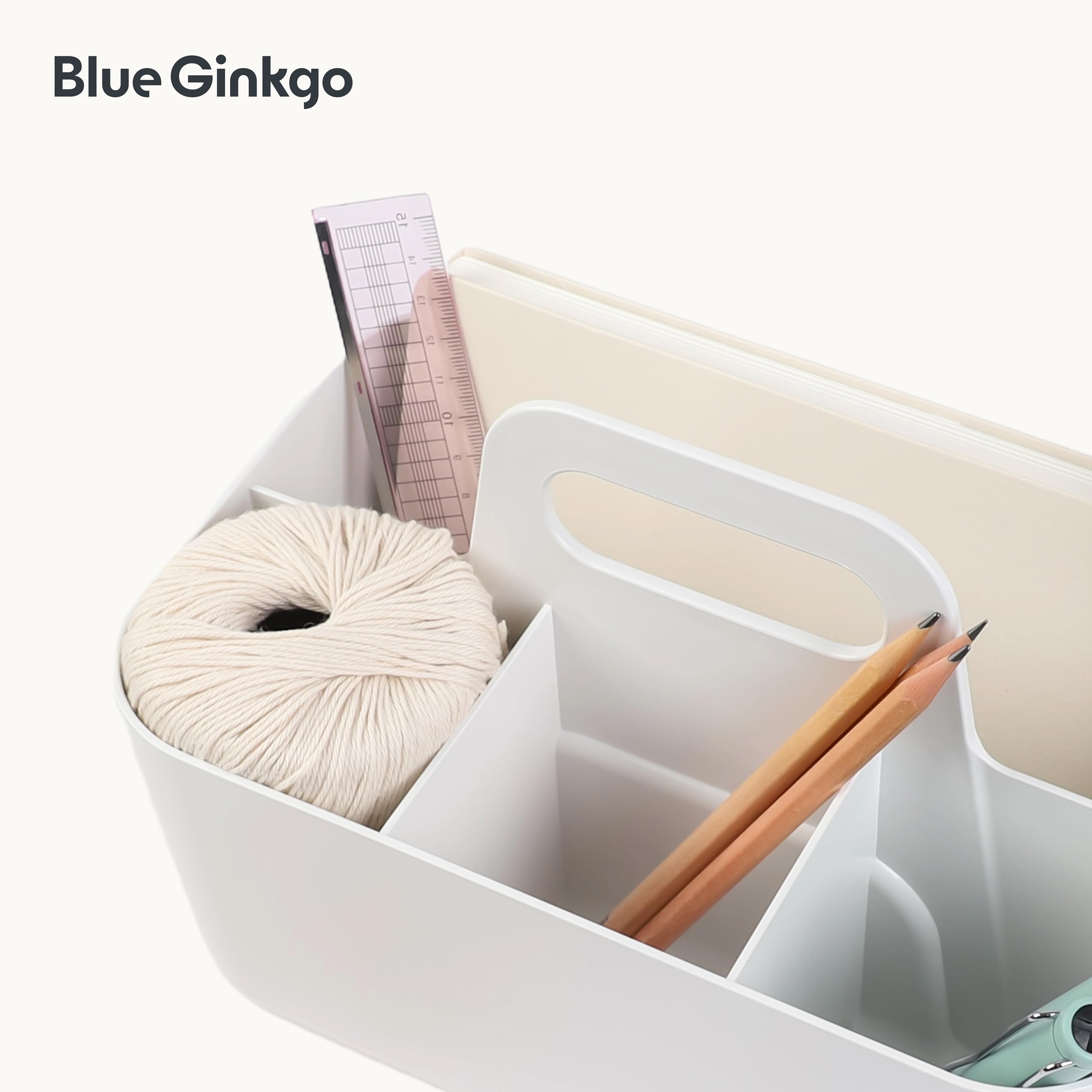 BLUE GINKGO Stackable Organizer Caddy – Korean-Made Portable Tote for Bathroom, Office, Crafts, or School Supplies (Long Rectangle, Blue)