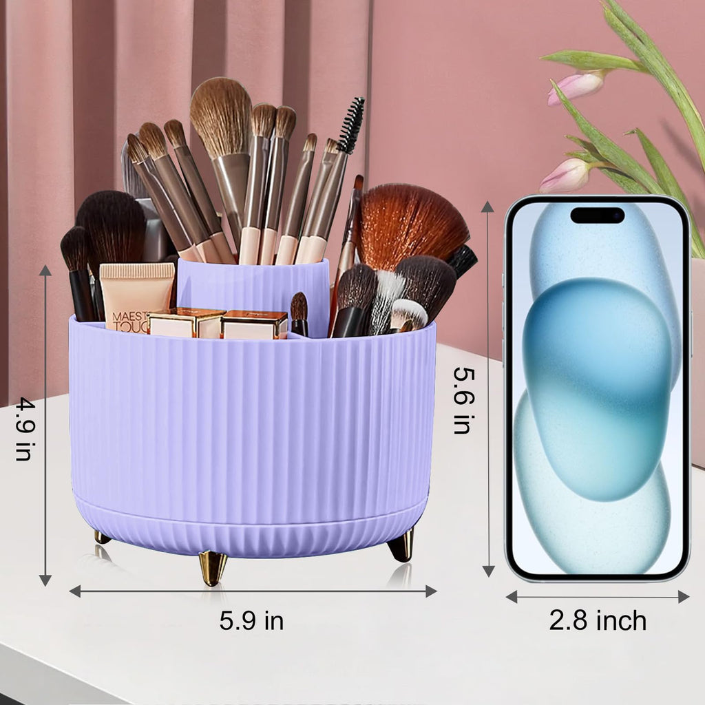 Makeup Brush Holder Organizer,360° Rotating Makeup Brush Organizer,5 Slot Make up Brushes Cup for Cosmetics, Nail Polish, Art Supply, Bathroom Vanity Desktop Organizer - Black