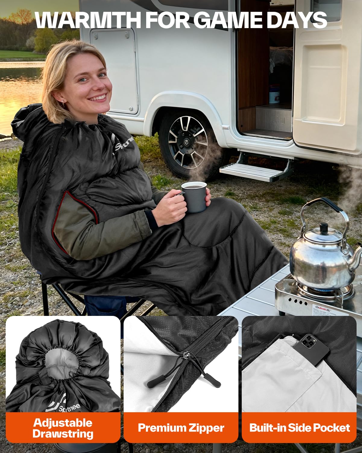 Sportneer Wearable Sleeping Bag for Adults & Kids – Walkable with Arm Zippers, Warm Weather & Cold Waterproof, Compact for Camping, Stadiums, Travel, Backpacking & Car Use