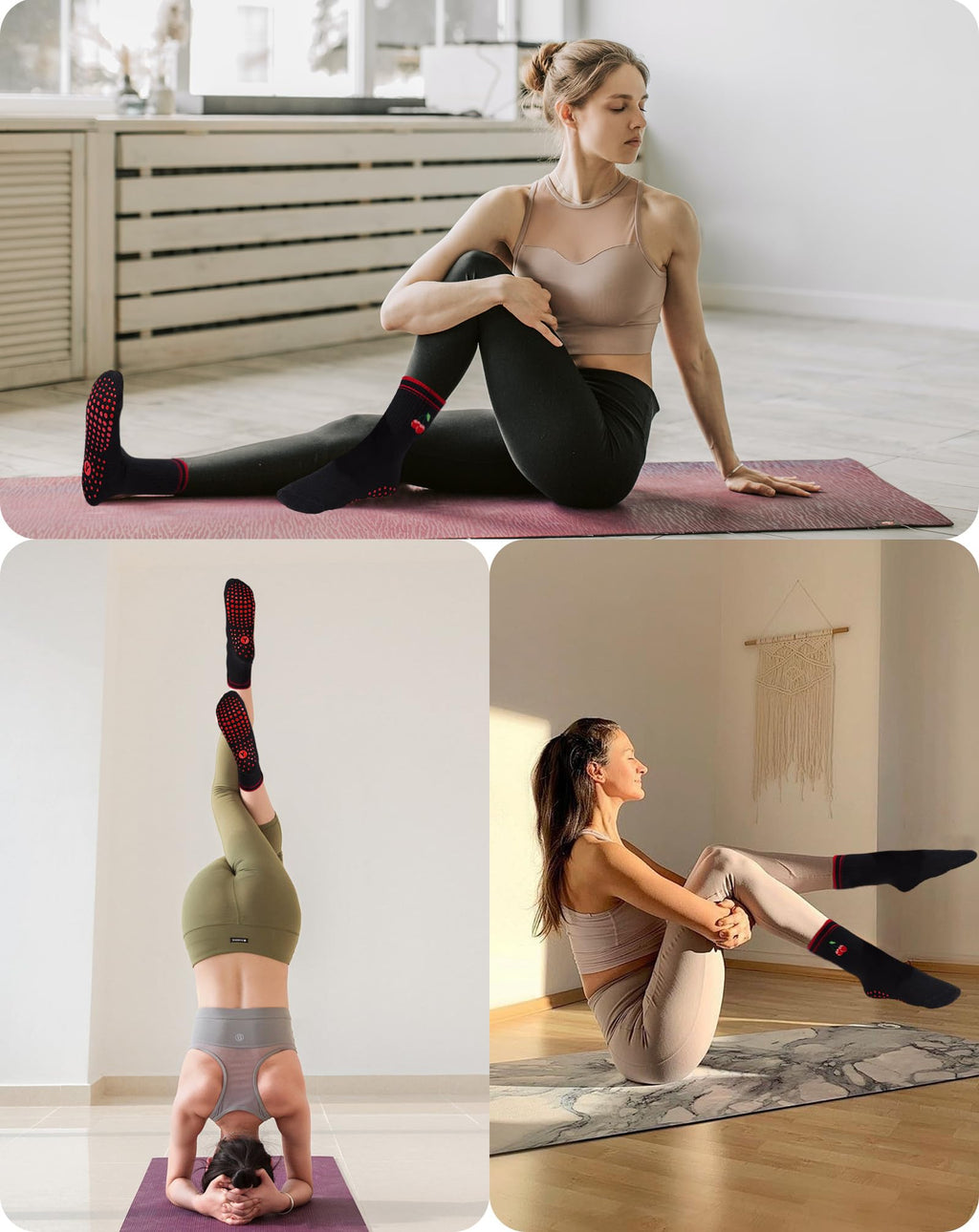 Yawlsow Pilates Grip Socks for Women Yoga Grippy Socks Cute Barre Non Skid Athletic Crew Sticky Sock Workout Hospital