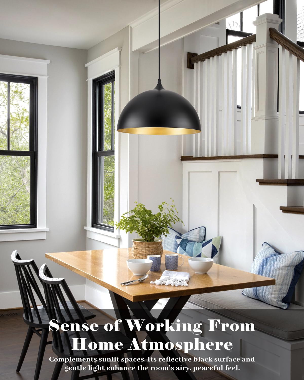 White Pendant Lights, 11.8 inch Pendant Lights Kitchen Island, Farmhouse Pendant Light Fixtures (White Inside), Industrial Pendant Lighting for Dining Room, Bedroom, Hallway (1 Pack)