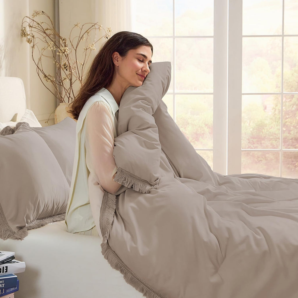 Andency Comforter Full Size Set Burnt Orange, 3 Pieces Boho Terracotta Winter Lightweight Bedding Comforter Sets, All Season Rust Tassel Bed Set (79x90In Comforter & 2 Pillowcases)