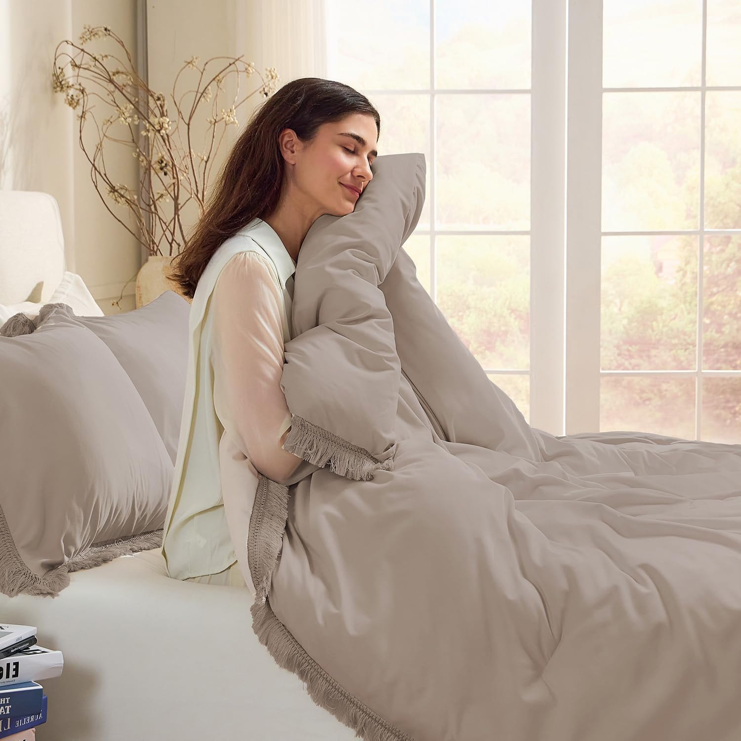 Andency Comforter Full Size Set Burnt Orange, 3 Pieces Boho Terracotta Winter Lightweight Bedding Comforter Sets, All Season Rust Tassel Bed Set (79x90In Comforter & 2 Pillowcases)