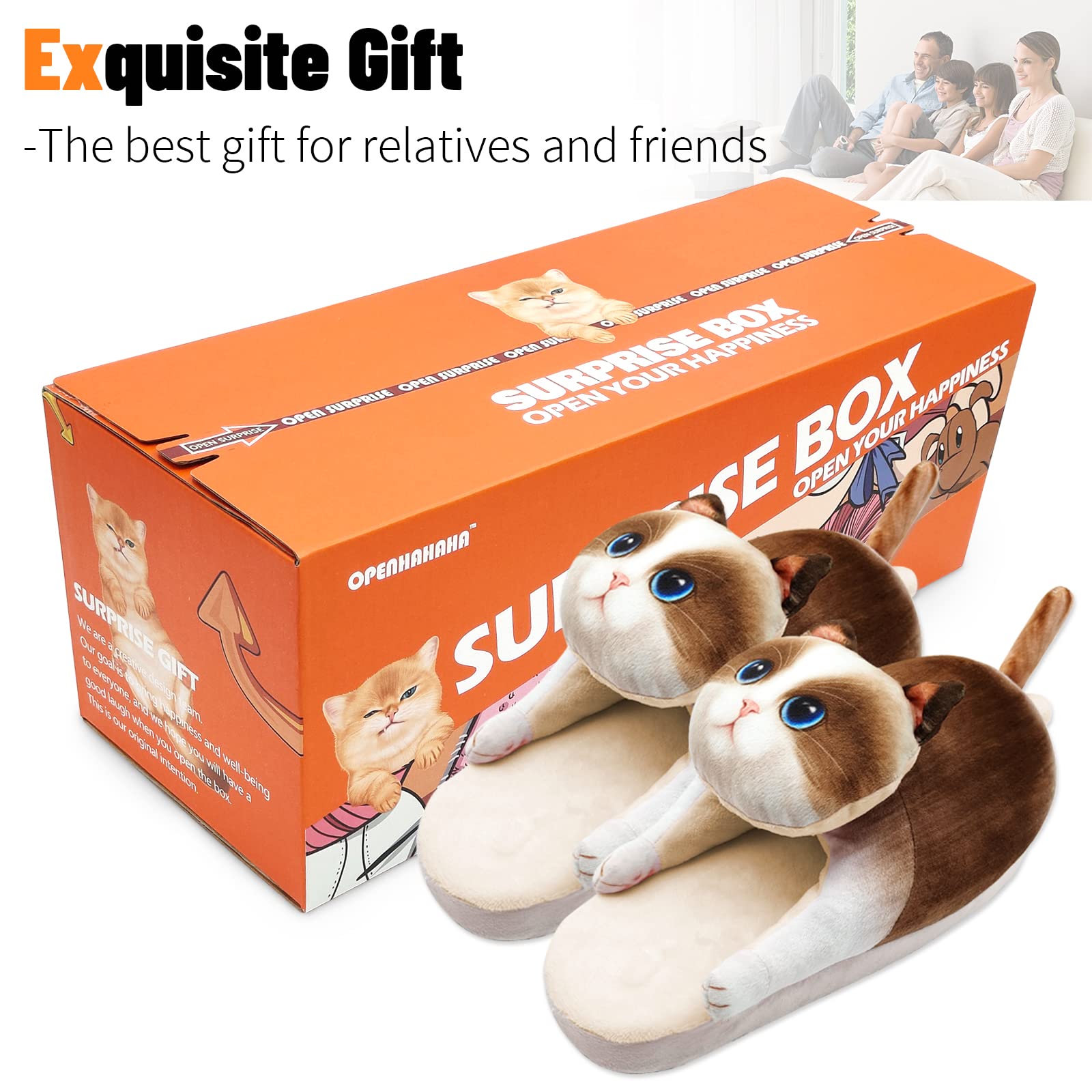 Funny Cat Slippers for Women,Fuzzy Animal Indoor House Shoes with Soft Memory Foam,Comfy Plush Warm Slip-on Slippers,Cat Gifts for Cat Lover